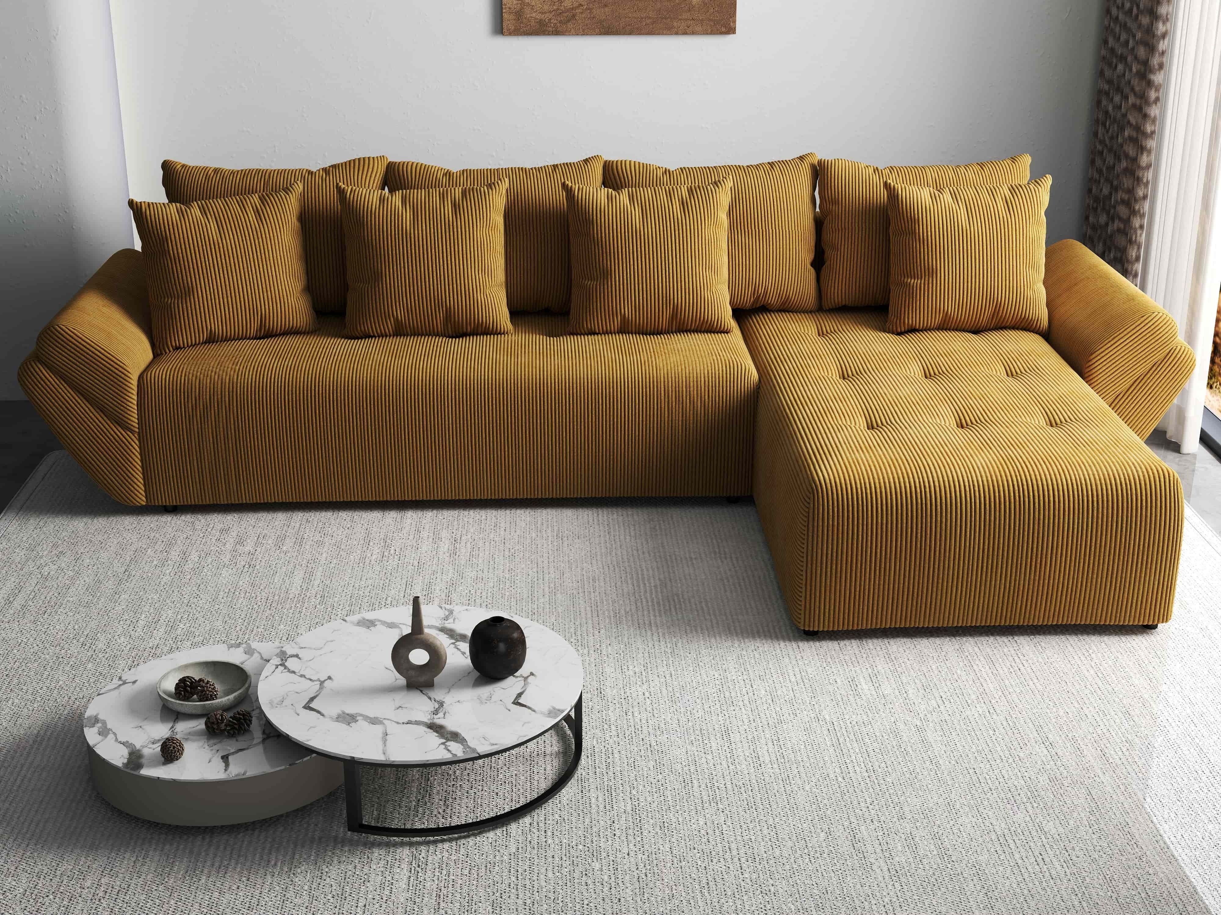 Colțar extensibil dumonde cu ladă de depozitare si sezut confortabil din spuma HR, Berlin XL Zoom Mustar 350x185 cm II Fabrica