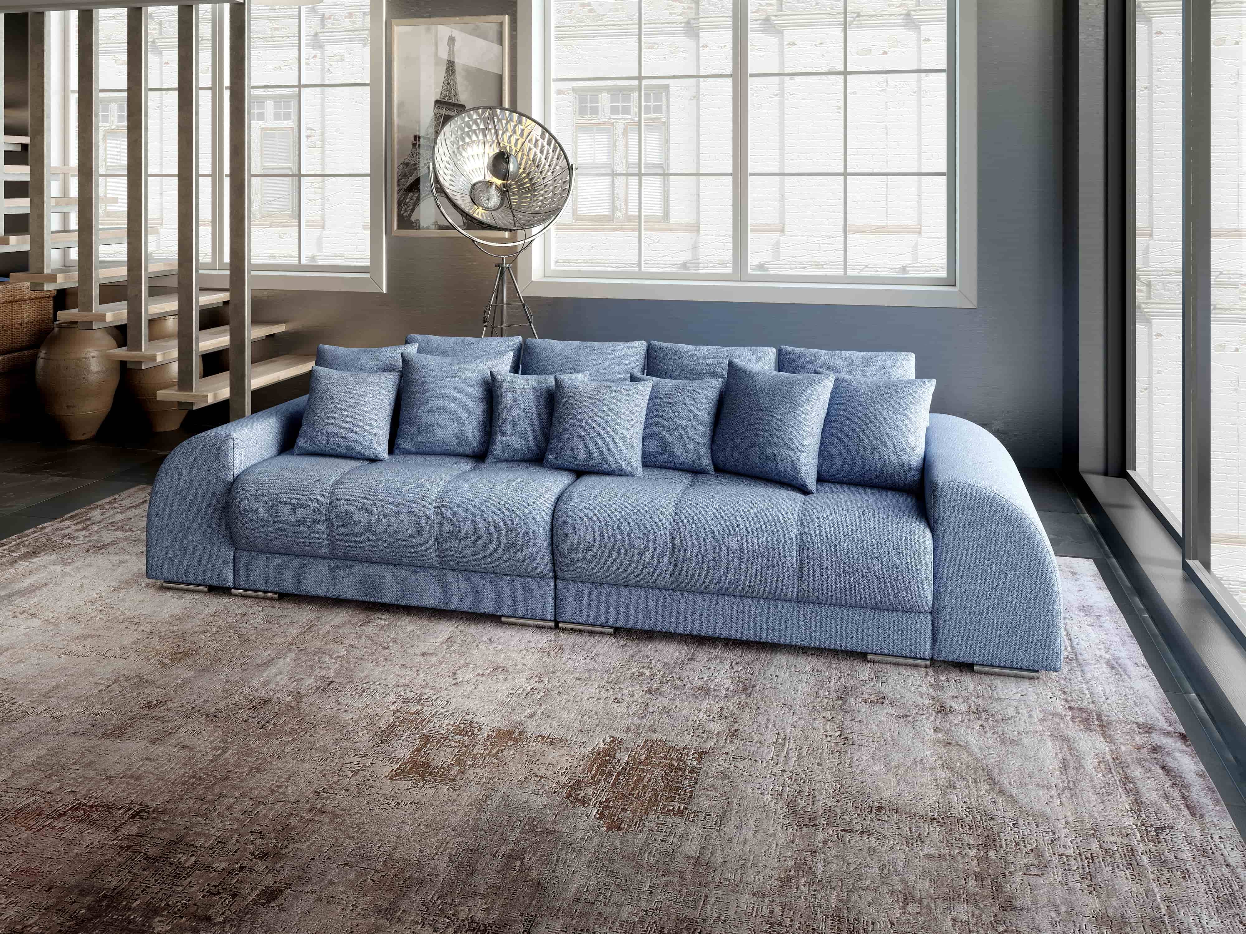 Canapea extensibilă dumonde cu 2 lăzi de depozitare si sezut confortabil din spuma HR, Big Sofa Verona Blue 310x100 cm Fabrica