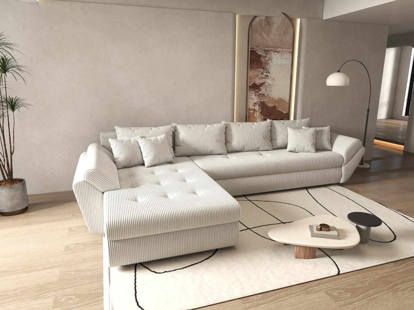 Colțar extensibil dumonde cu ladă de depozitare si sezut confortabil din spuma HR, Loana XL Zoom Cream 335x185 cm Fabrica