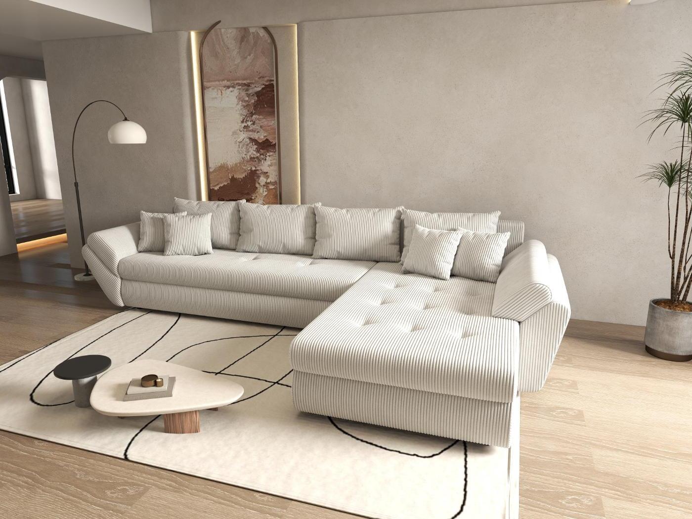 Colțar extensibil dumonde cu ladă de depozitare si sezut confortabil din spuma HR, Loana XL Zoom Cream II 335x185 cm Fabrica