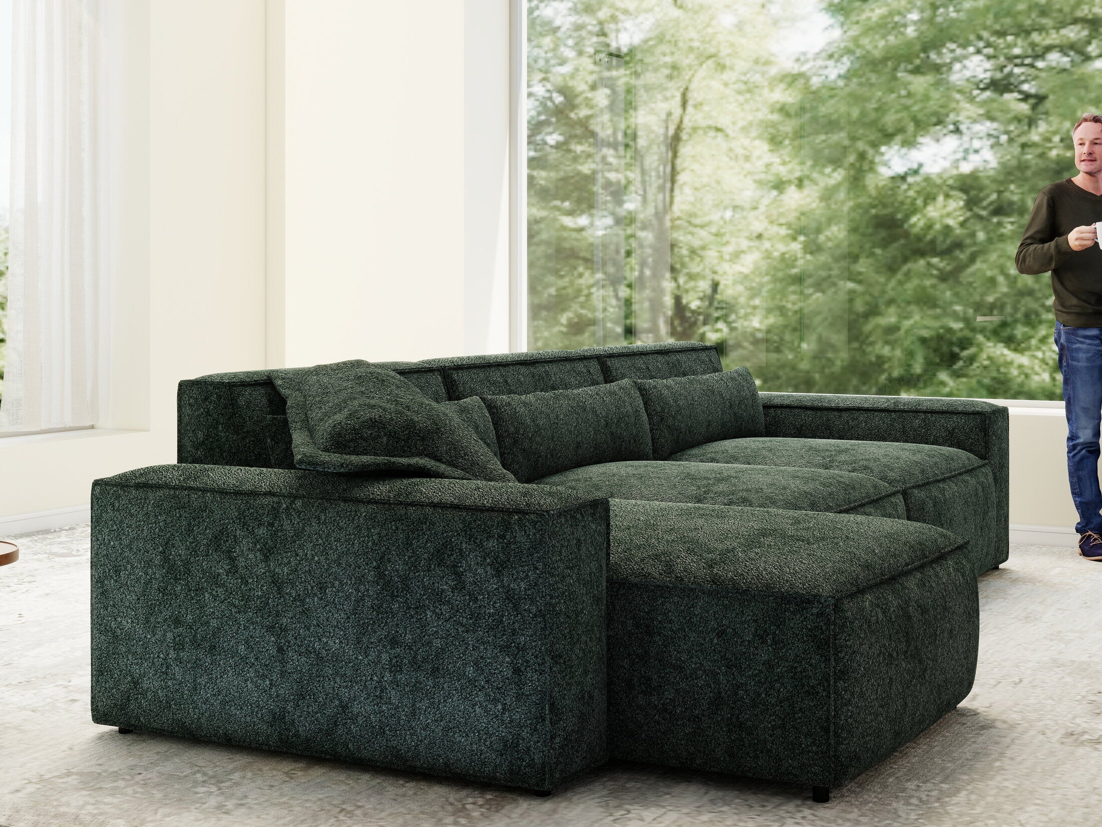 Colțar dumonde cu sezut confortabil din spuma HR, Marvelo XL Euphoria Verde 366x175 cm