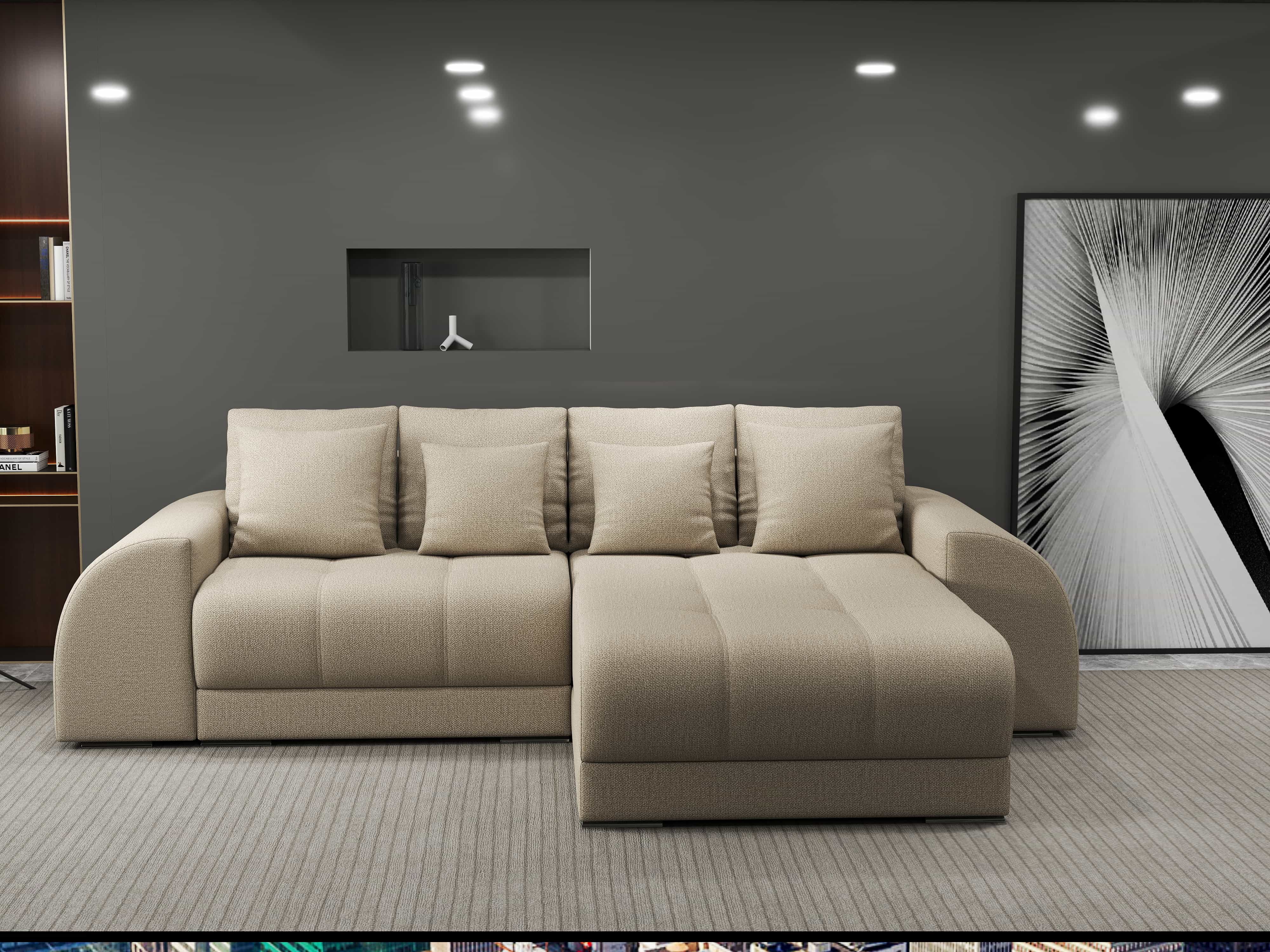 Colțar extensibil dumonde cu ladă de depozitare si sezut confortabil din spuma HR, Verona Enjoy Camel II 290x185 cm Fabrica