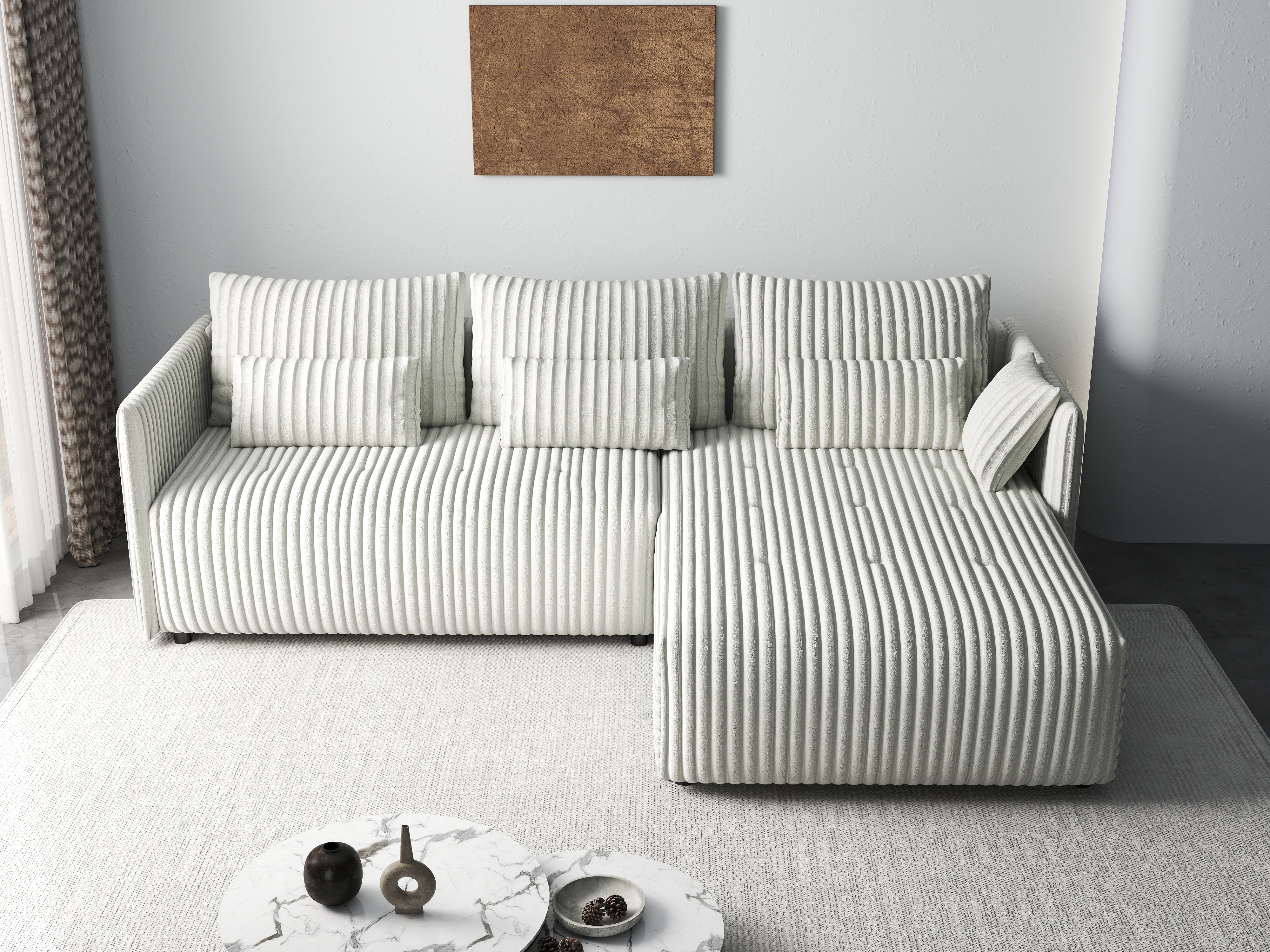 Colțar extensibil dumonde cu ladă de depozitare si sezut confortabil din spuma HR, Malta Ambience White II 235x185 cm Fabrica