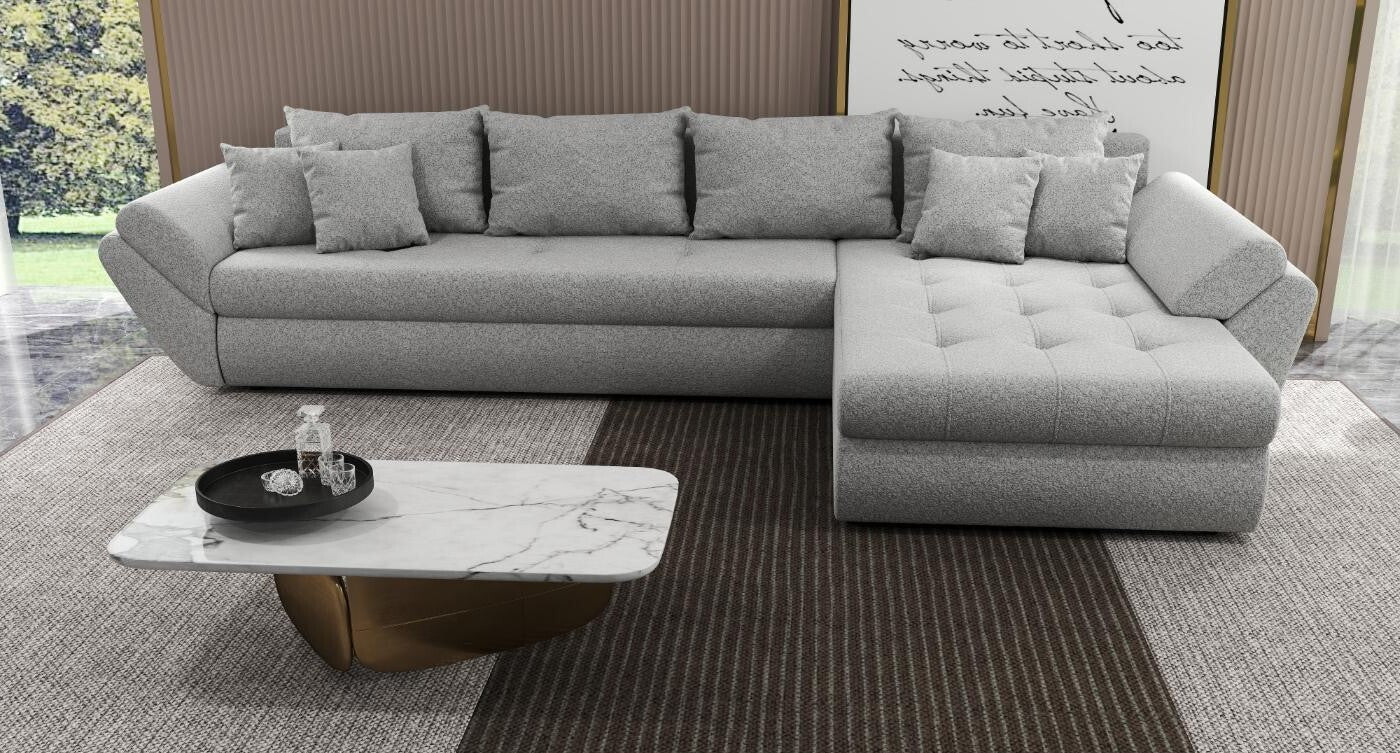 Colțar extensibil dumonde cu ladă de depozitare si sezut confortabil din spuma HR, Loana XL Euphoria Dove II 335x185 cm Fabrica