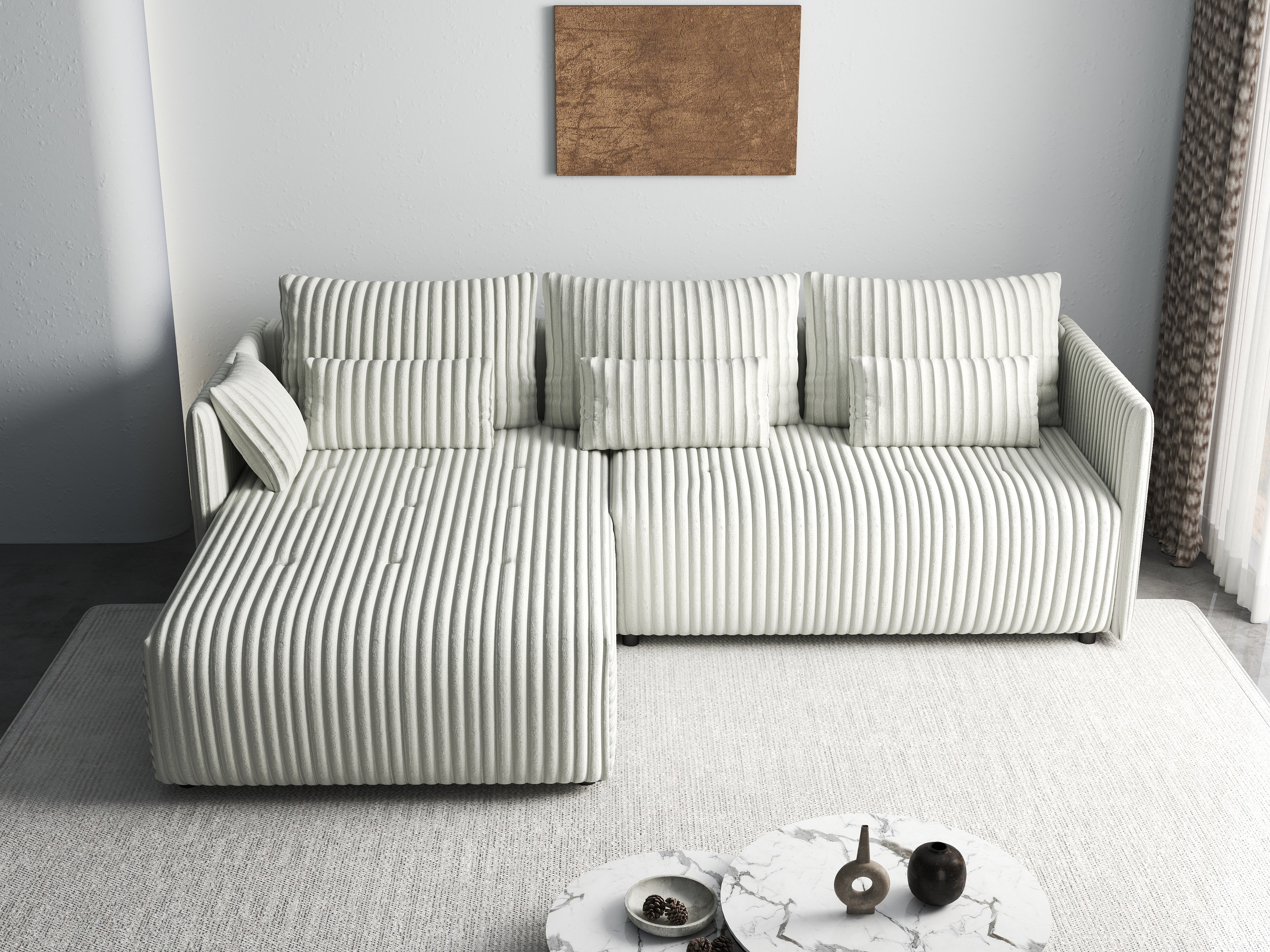 Colțar extensibil dumonde cu ladă de depozitare si sezut confortabil din spuma HR, Malta Ambience White 235x185 cm Fabrica