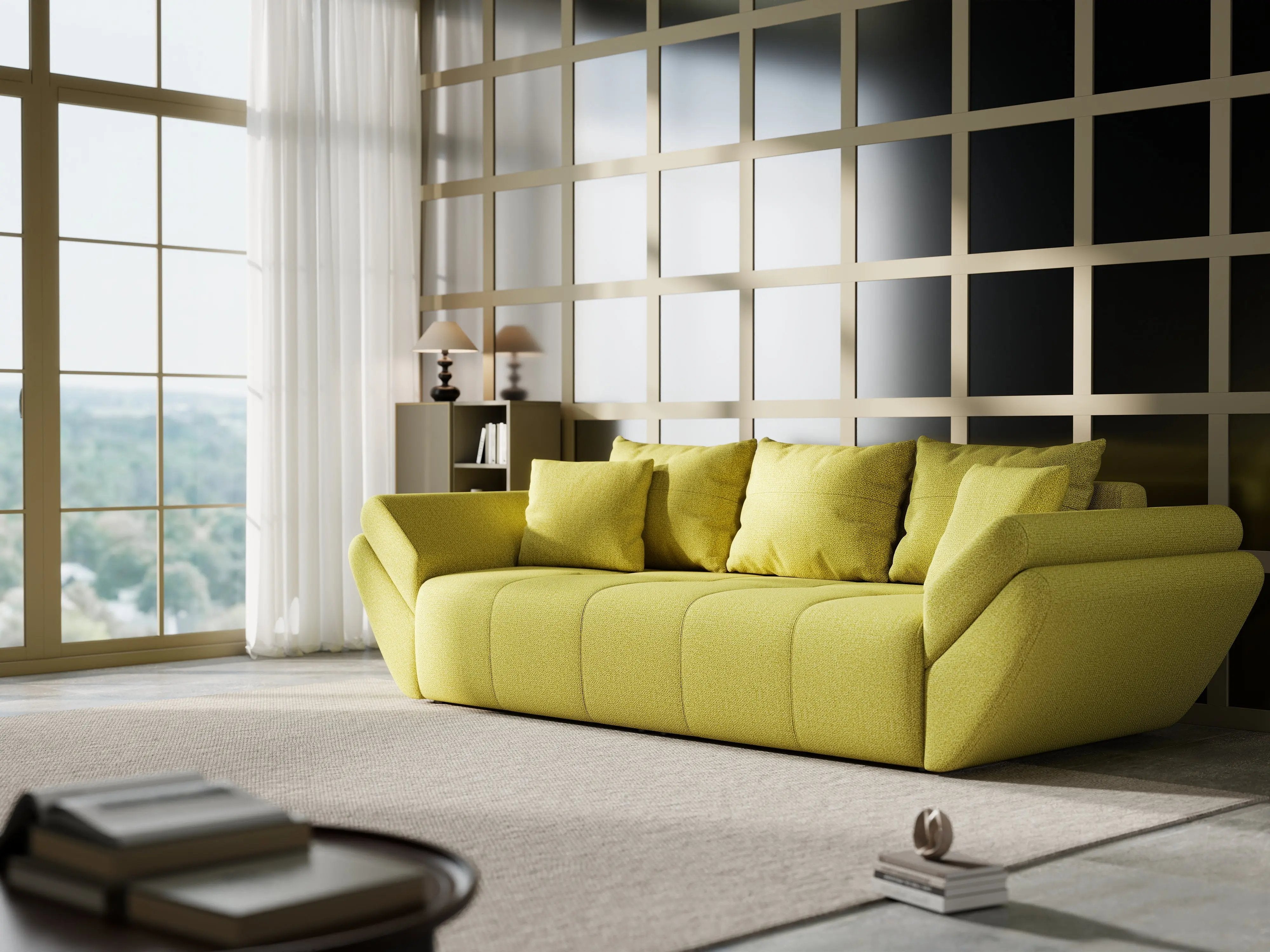 Canapea extensibilă dumonde cu ladă de depozitare si sezut confortabil din spuma HR, Berlin Enjoy Green 250x100 cm Fabrica