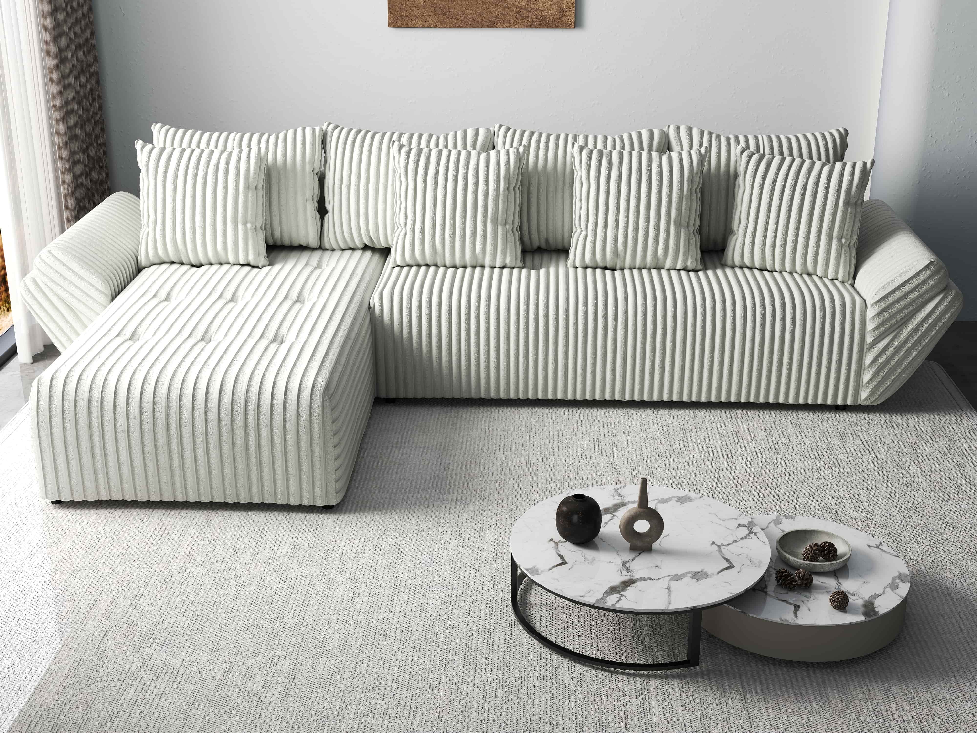 Colțar extensibil dumonde cu ladă de depozitare si sezut confortabil din spuma HR, Berlin XL Ambience Ivory 350x185 cm Fabrica