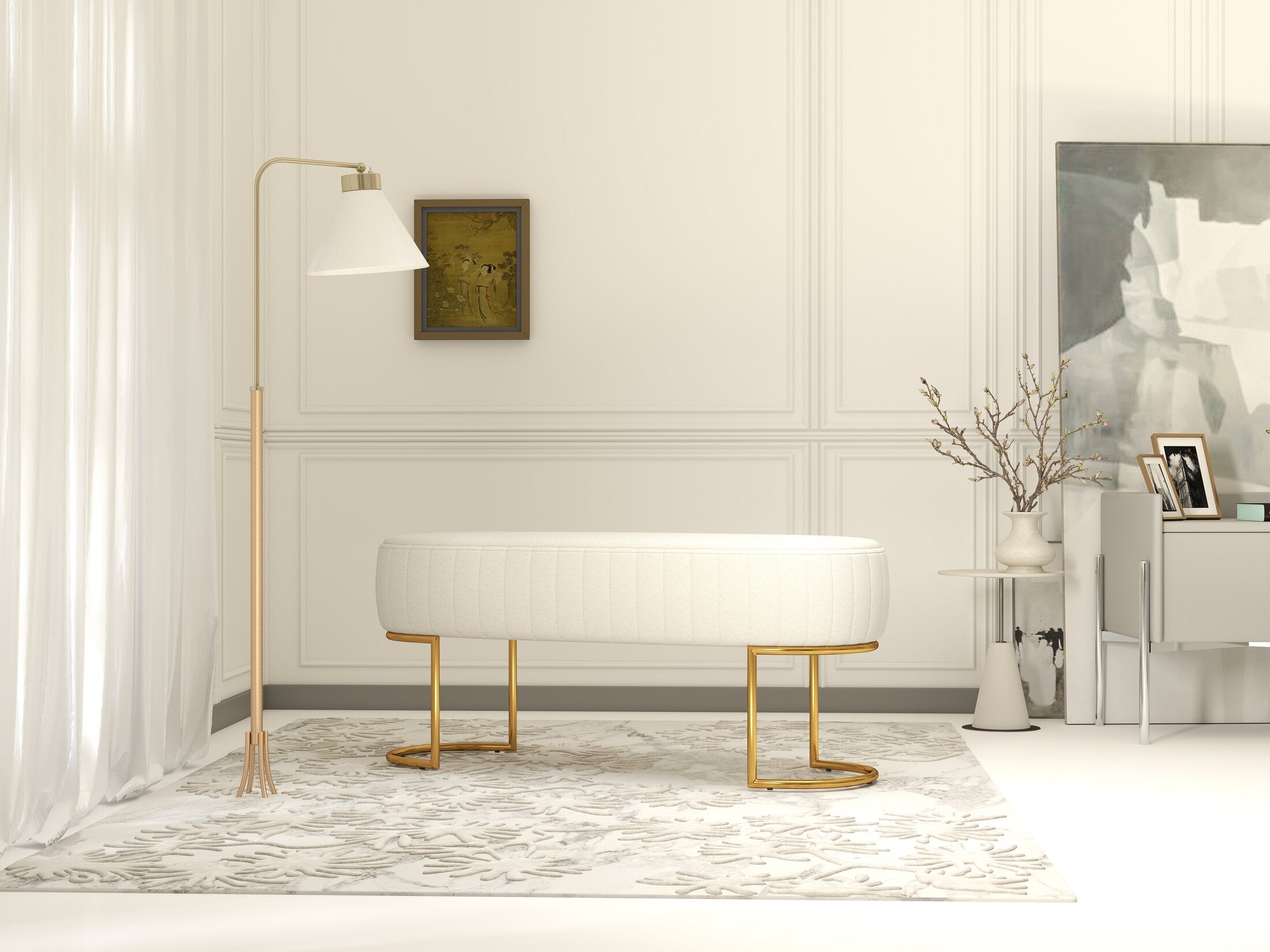 Fotoliu dumonde tapitat Bej modern Aurelio 100x43cm