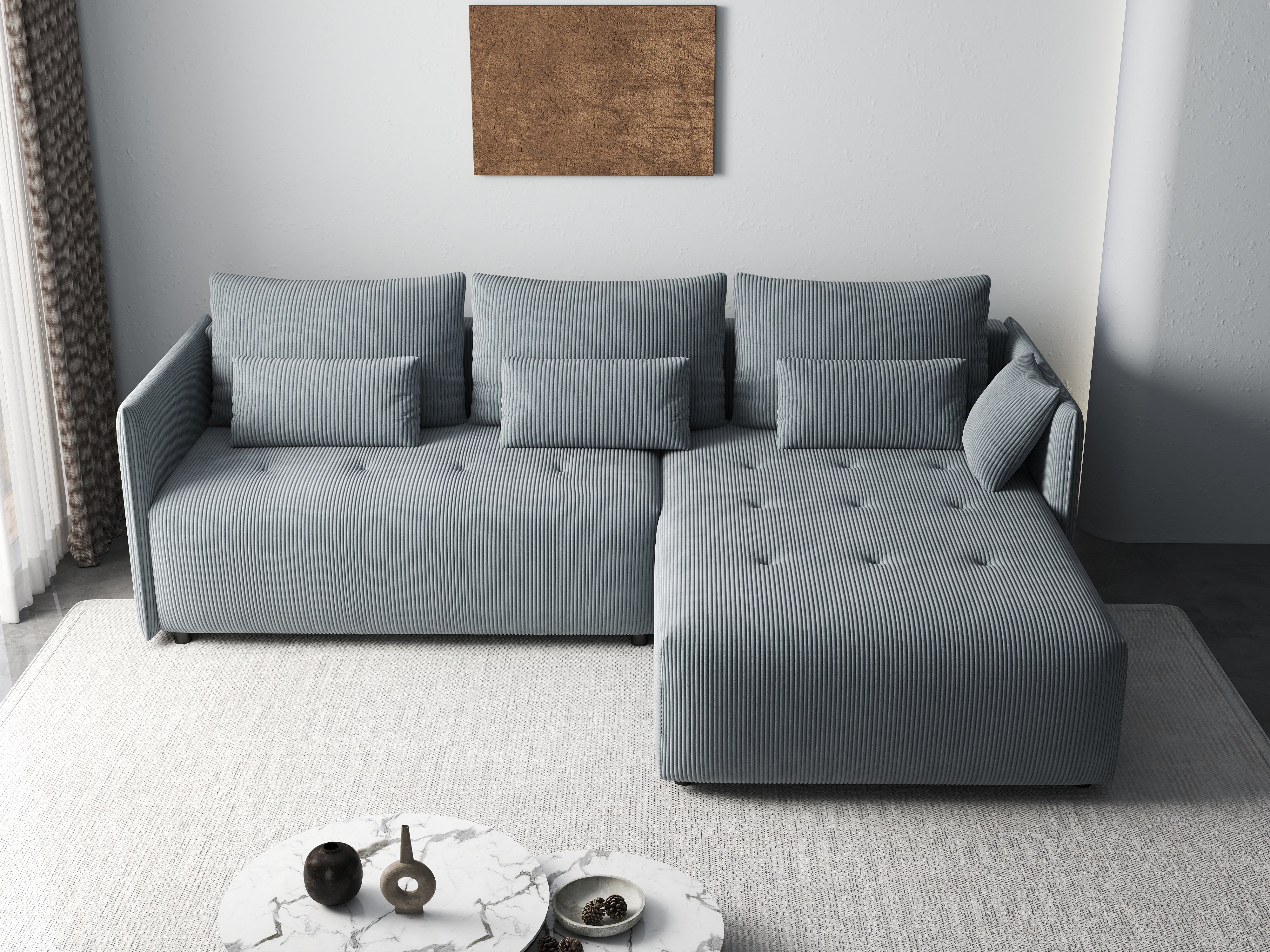 Colțar extensibil dumonde cu ladă de depozitare si sezut confortabil din spuma HR, Malta Zoom Grey II 235x185 cm Fabrica
