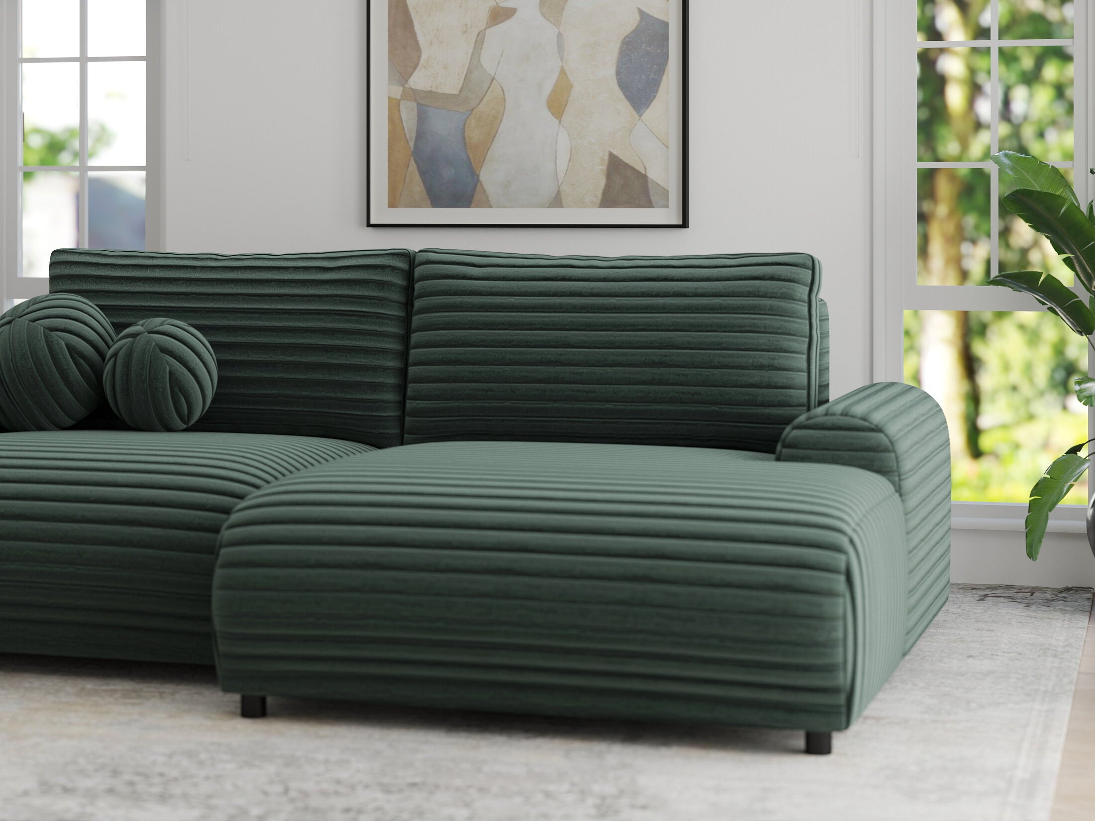 Colțar extensibil dumonde cu ladă de depozitare și șezut confortabil din spumă HR, Carlo Ambience Verde 240x145 cm II