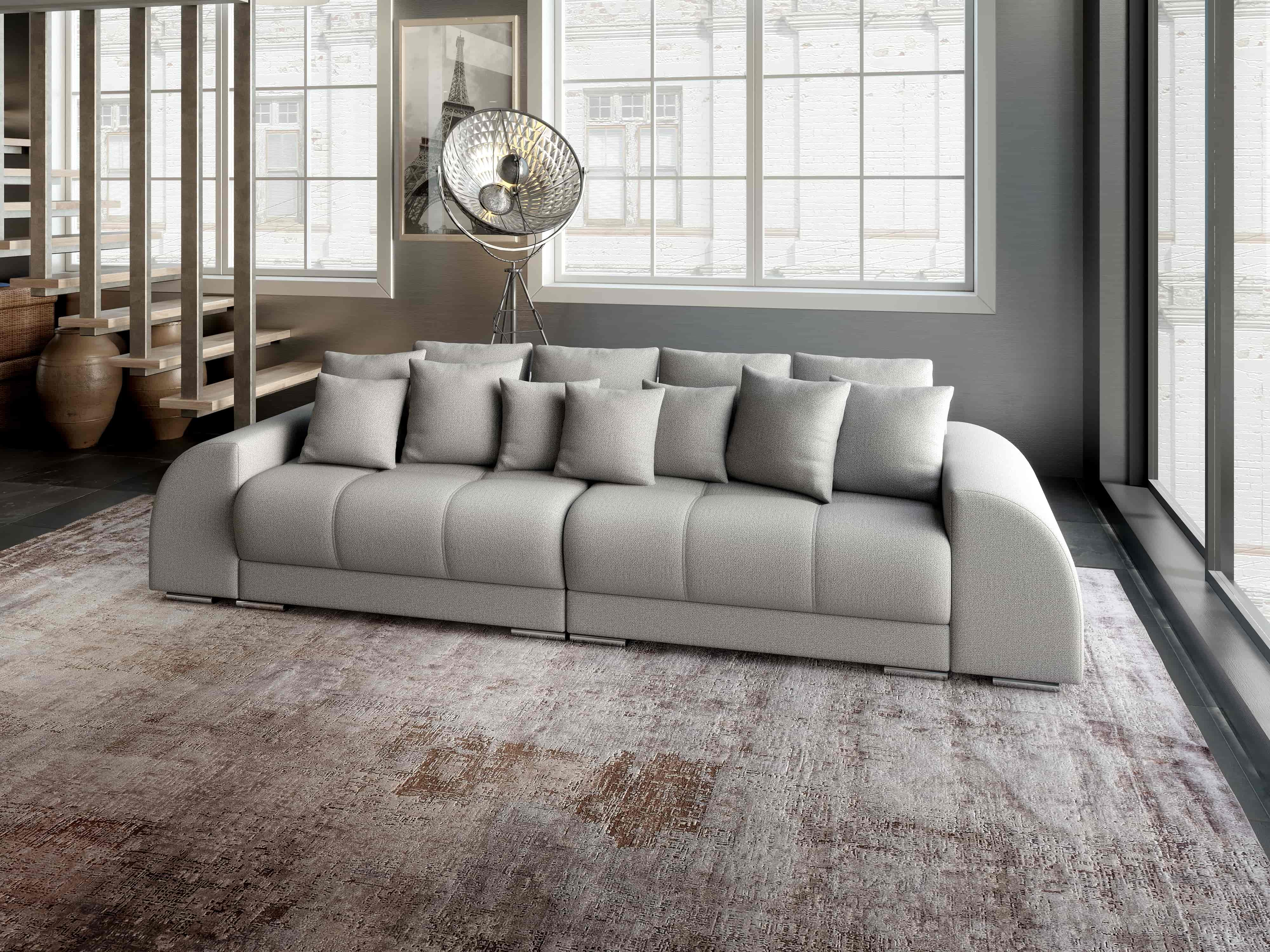 Canapea extensibilă dumonde cu 2 lăzi de depozitare si sezut confortabil din spuma HR, Big Sofa Verona Enjoy Lux Light Grey 310x100 cm Fabrica