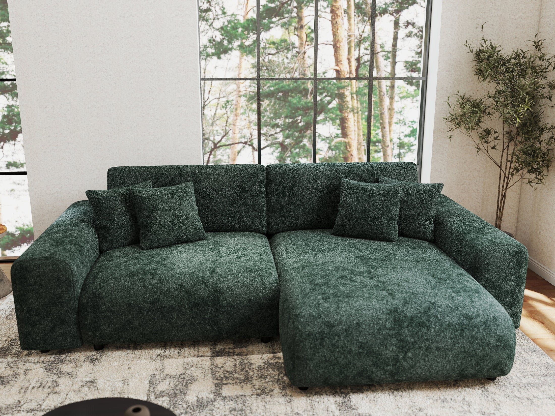 Colțar extensibil dumonde cu ladă de depozitare si sezut confortabil din spuma HR, Sarina Euphoria Verde 255x168 cm II