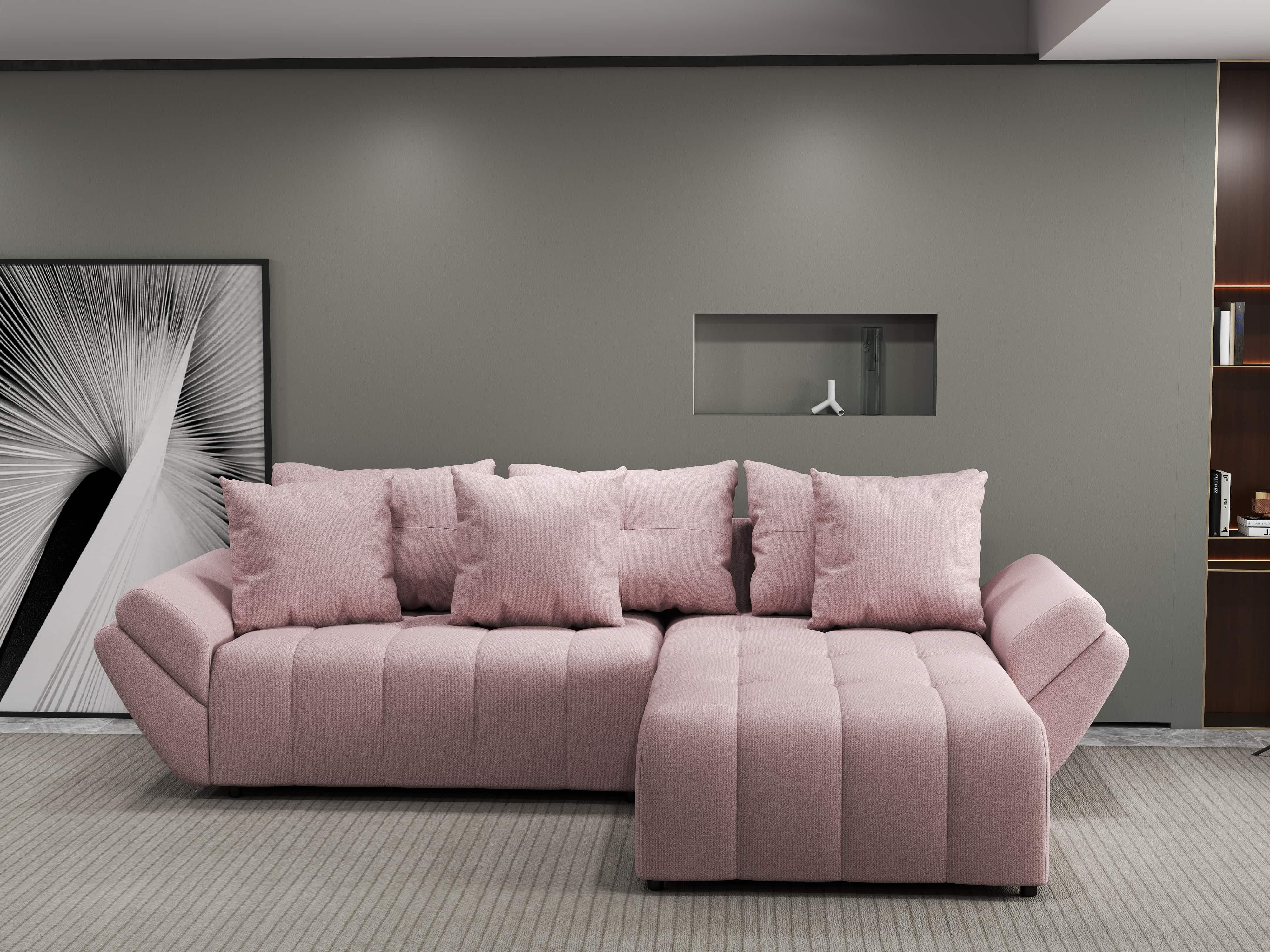 Colțar extensibil dumonde cu ladă de depozitare si sezut confortabil din spuma HR, Berlin Enjoy Roz 280x185 cm II Fabrica