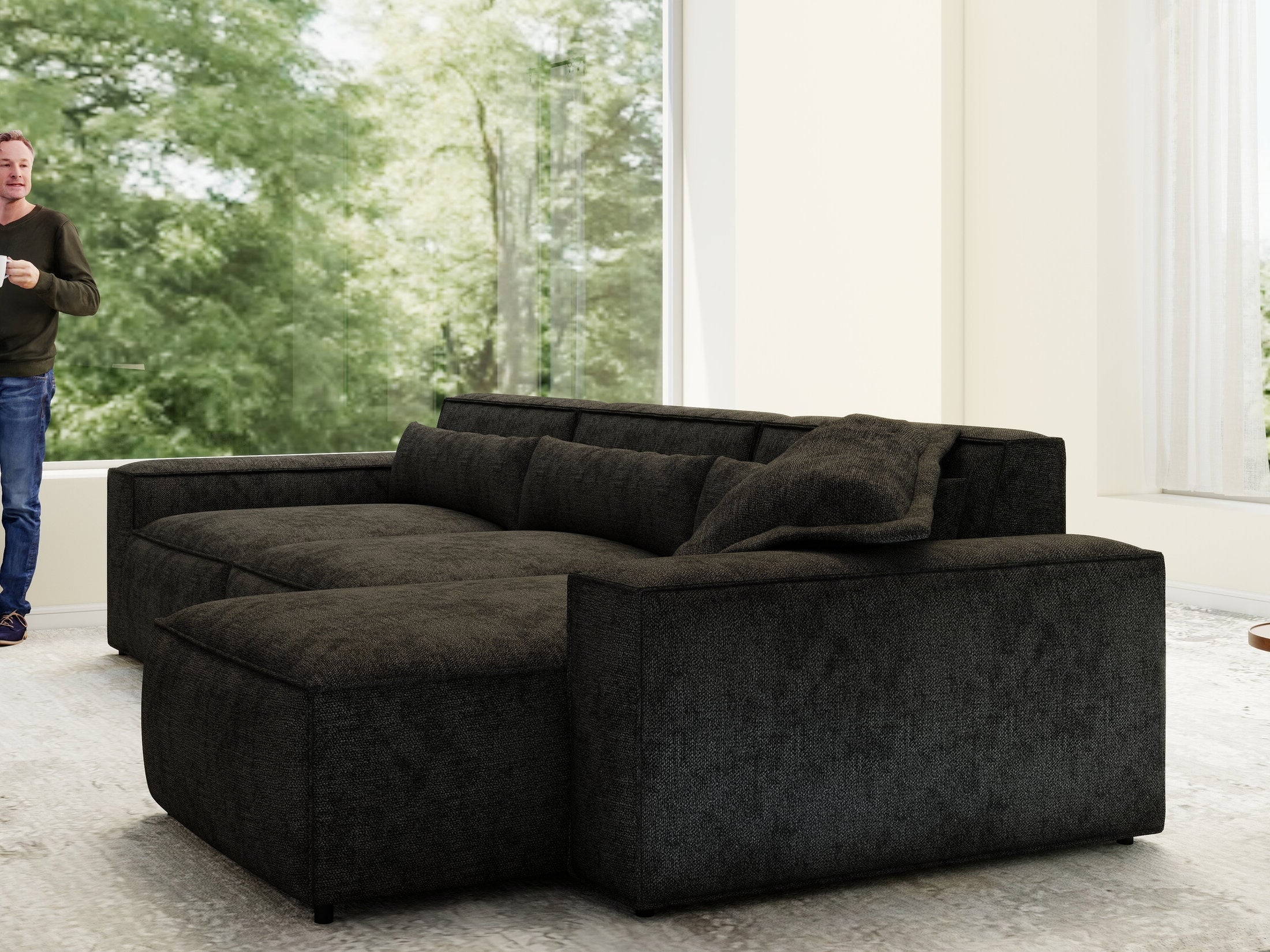 Colțar dumonde cu sezut confortabil din spuma HR, Marvelo XL Enjoy Black 366x175 cm II