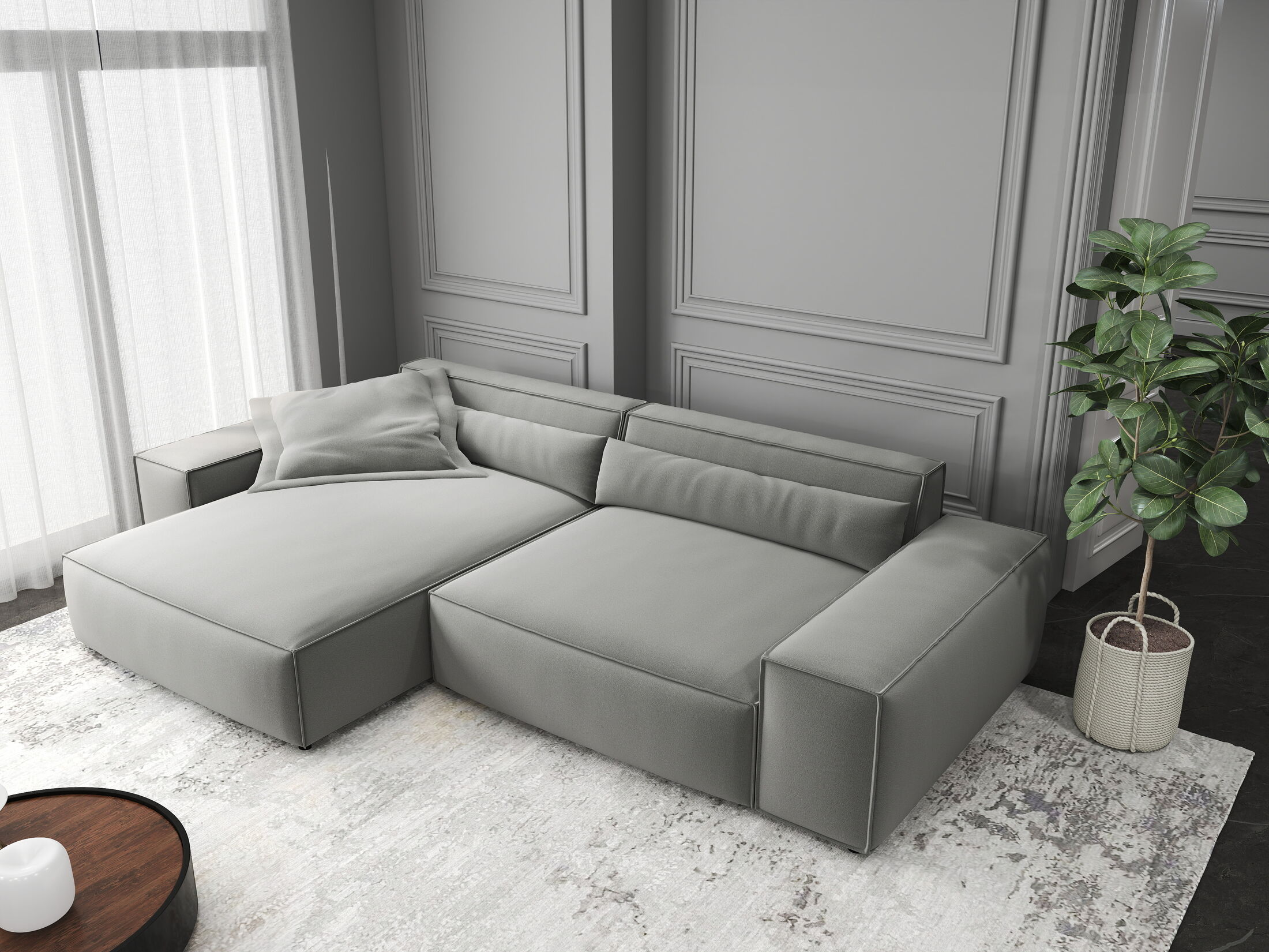 Colțar dumonde cu șezut confortabil din spumă HR, Marvelo Royal Gri 264x175 cm