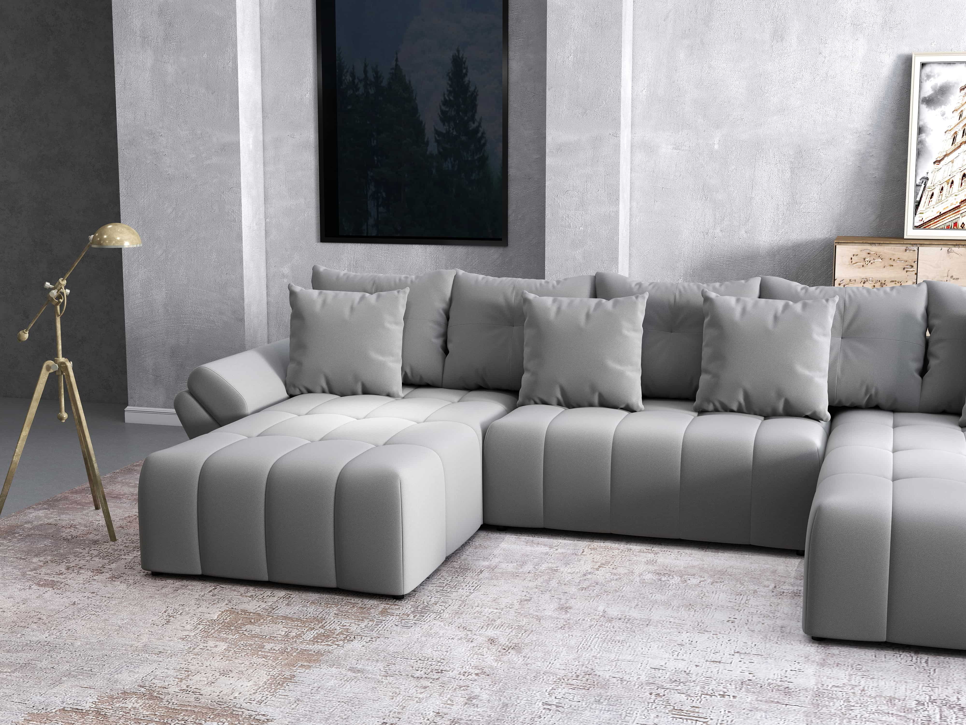 Colțar extensibil dumonde cu ladă de depozitare si sezut confortabil din spuma HR, Berlin U Royal Grey 380x180 cm Fabrica