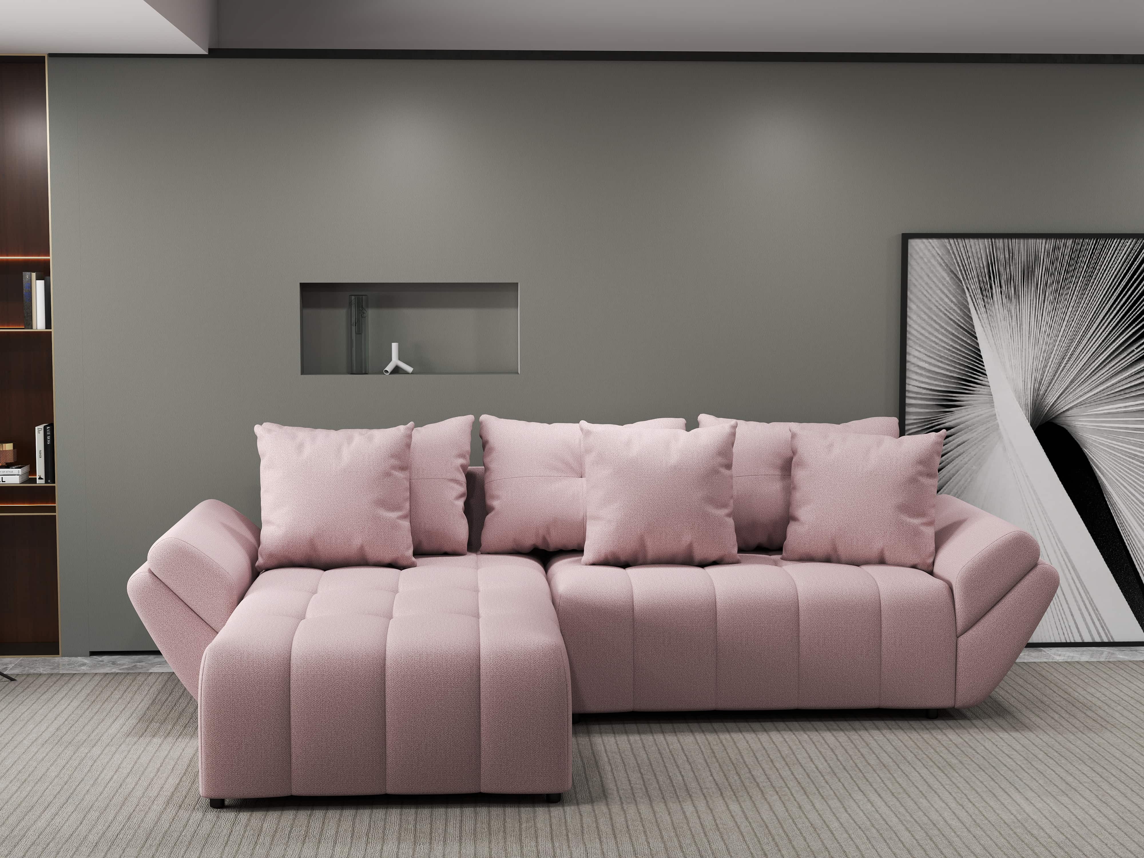 Colțar extensibil dumonde cu ladă de depozitare si sezut confortabil din spuma HR, Berlin Enjoy Roz 280x185 cm Fabrica