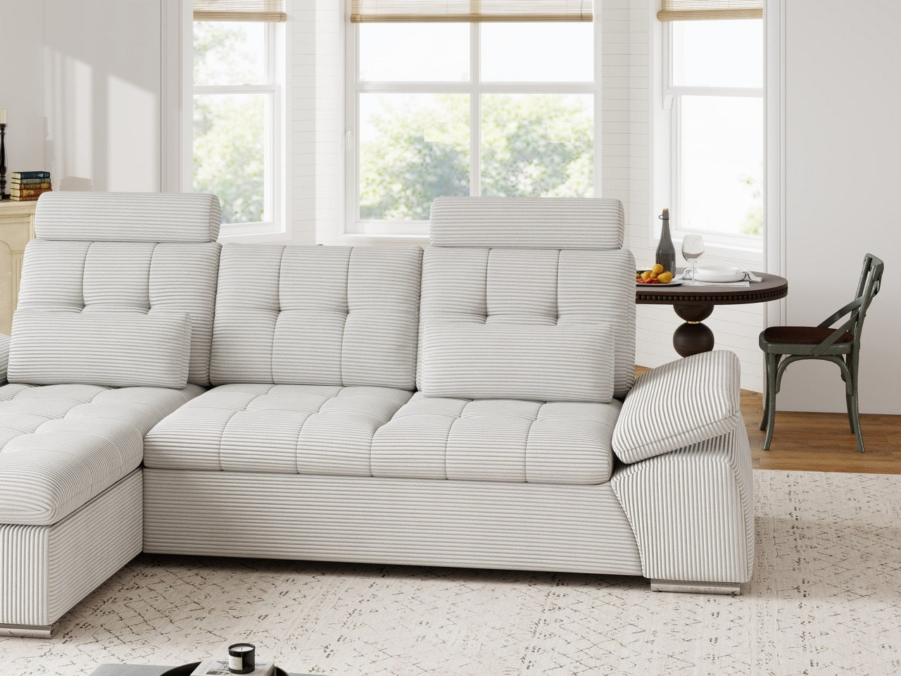 Colțar extensibil dumonde cu ladă de depozitare și șezut confortabil din spumă HR, Merkur Zoom Gri 270x168 cm