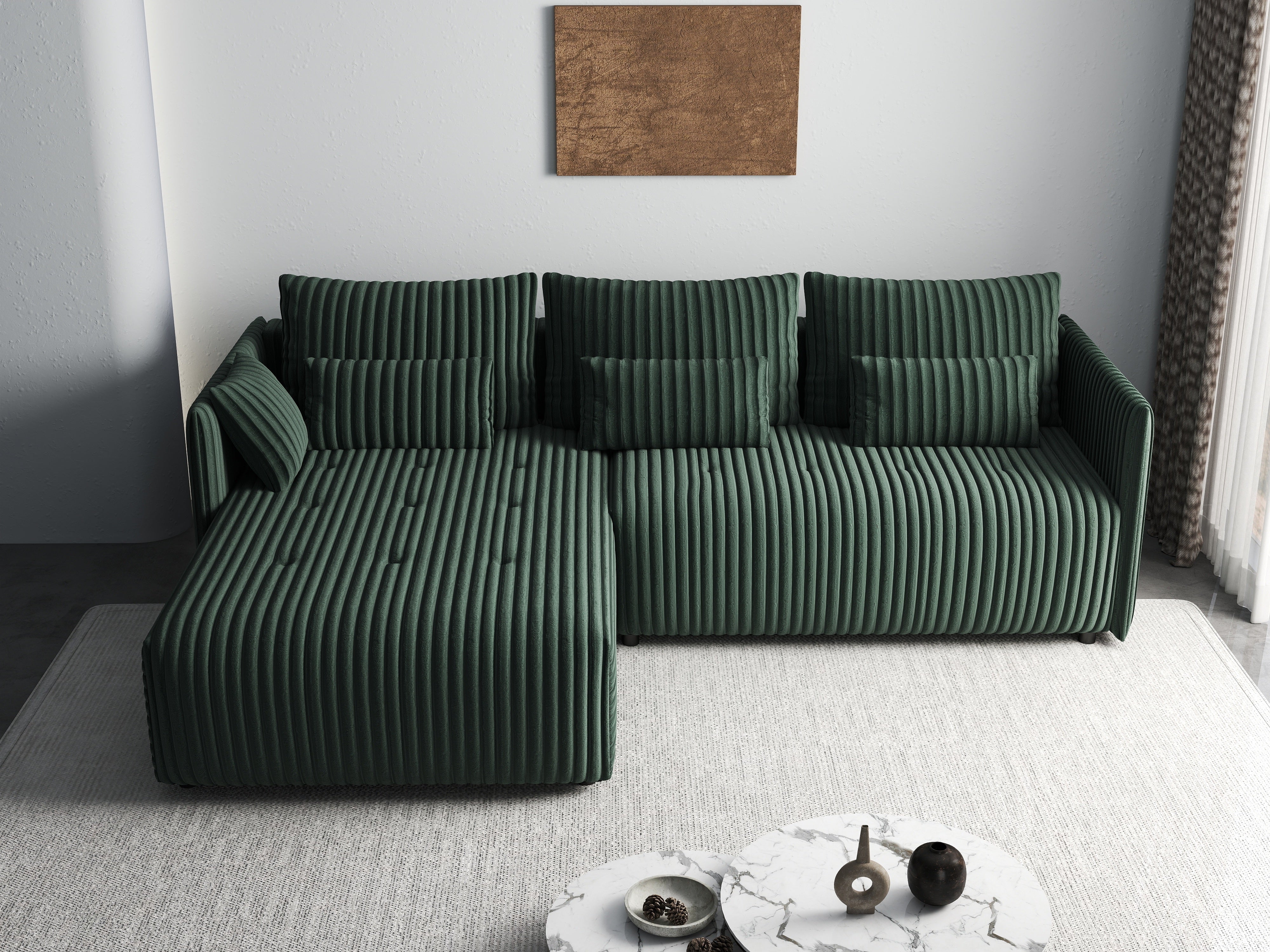 Colțar extensibil dumonde cu ladă de depozitare si sezut confortabil din spuma HR, Malta Ambience Verde II 235x185 cm Fabrica