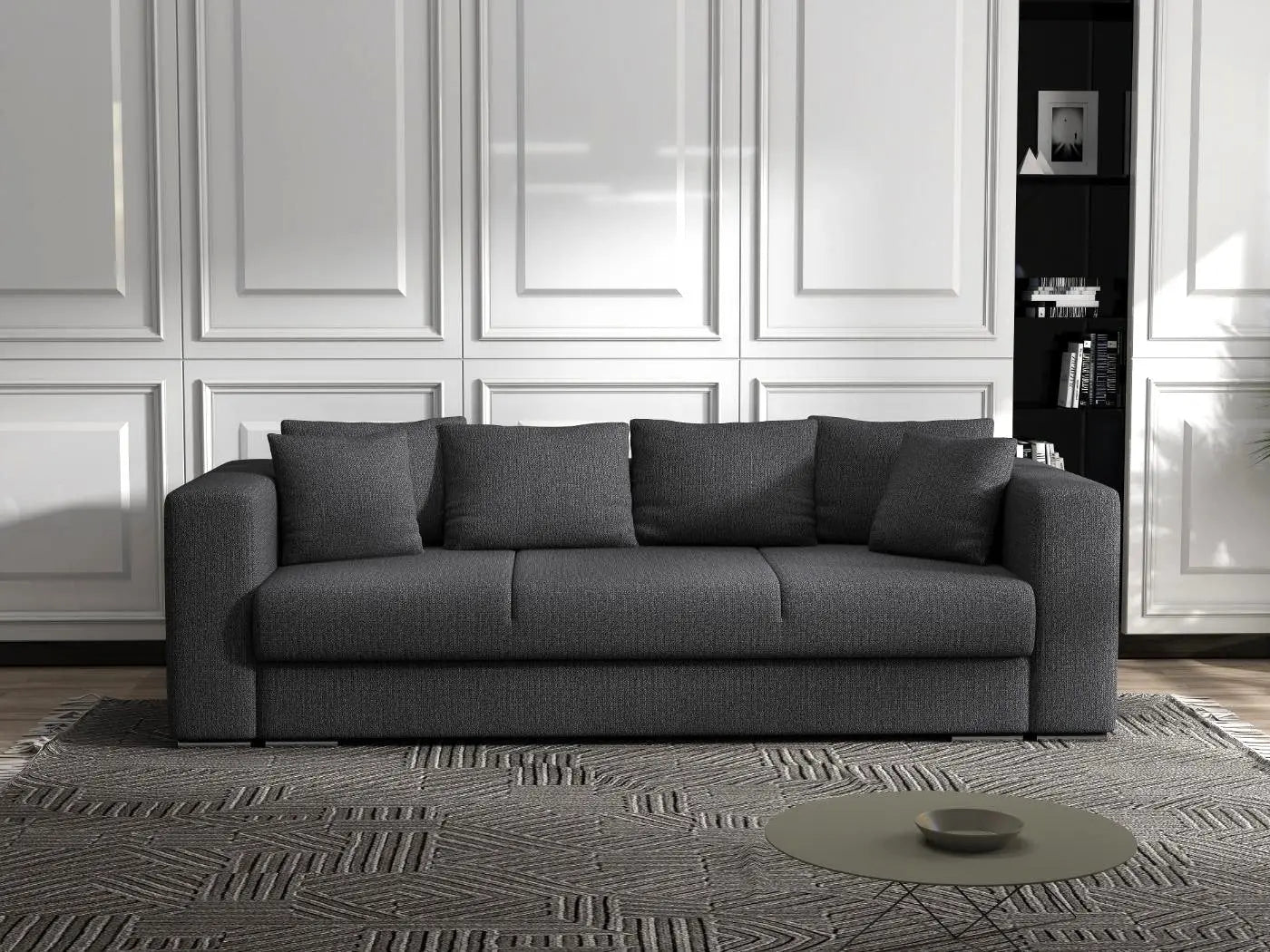 Canapea extensibilă dumonde cu ladă de depozitare si sezut confortabil din spuma HR, Gloria gri grafit 240x100 cm Fabrica