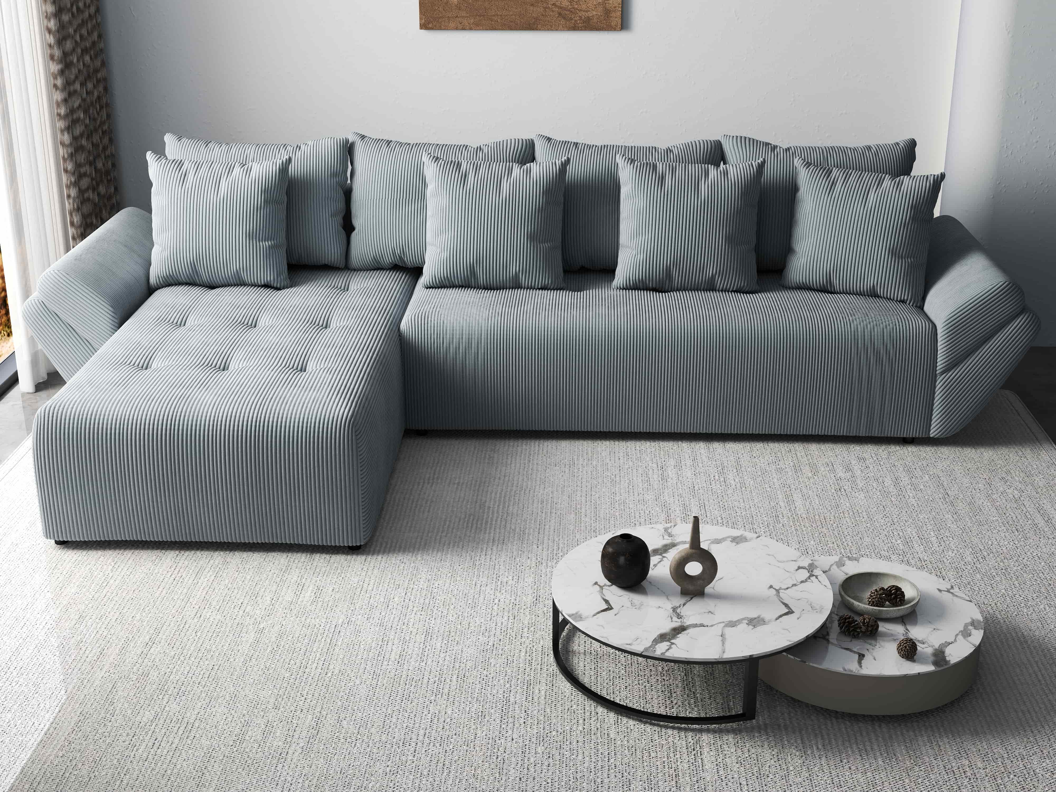 Colțar extensibil dumonde cu ladă de depozitare si sezut confortabil din spuma HR, Berlin XL Zoom Grey 350x185 cm Fabrica