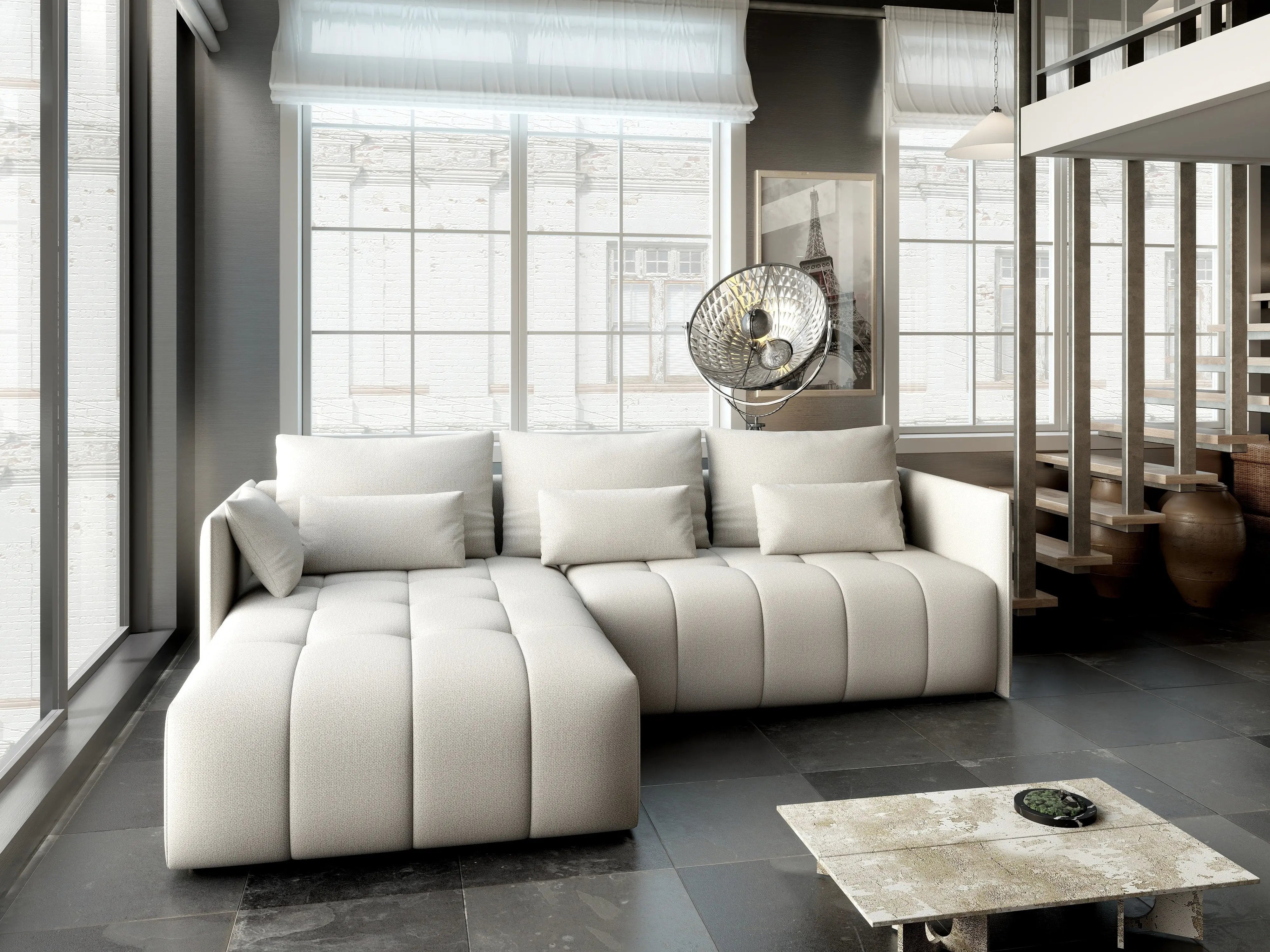 Colțar extensibil dumonde cu ladă de depozitare si sezut confortabil din spuma HR, Malta Enjoy Beige 235x185 cm Fabrica