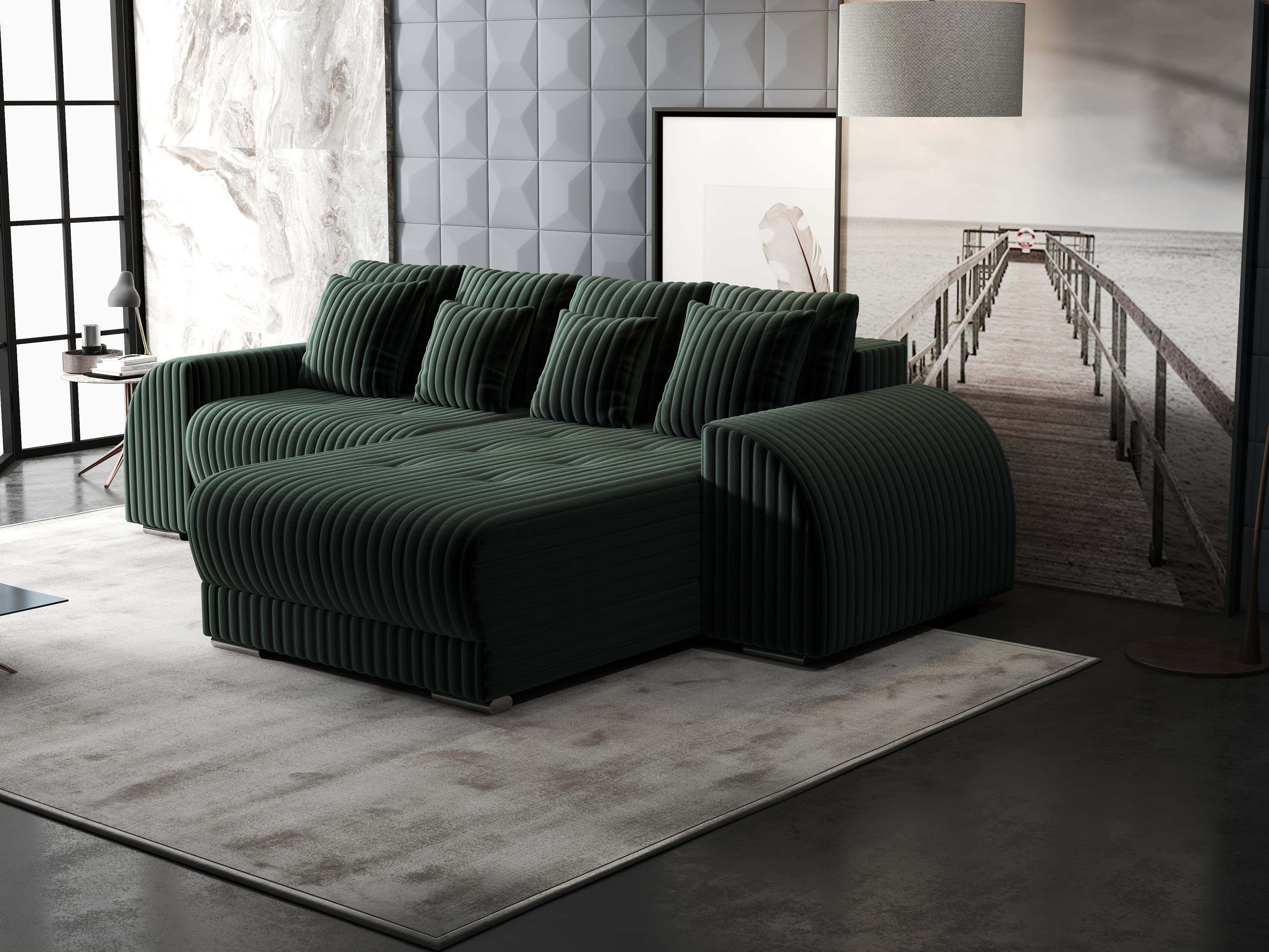 Colțar extensibil dumonde cu ladă de depozitare si sezut confortabil din spuma HR, Verona Ambience Verde II 290x185 cm Fabrica