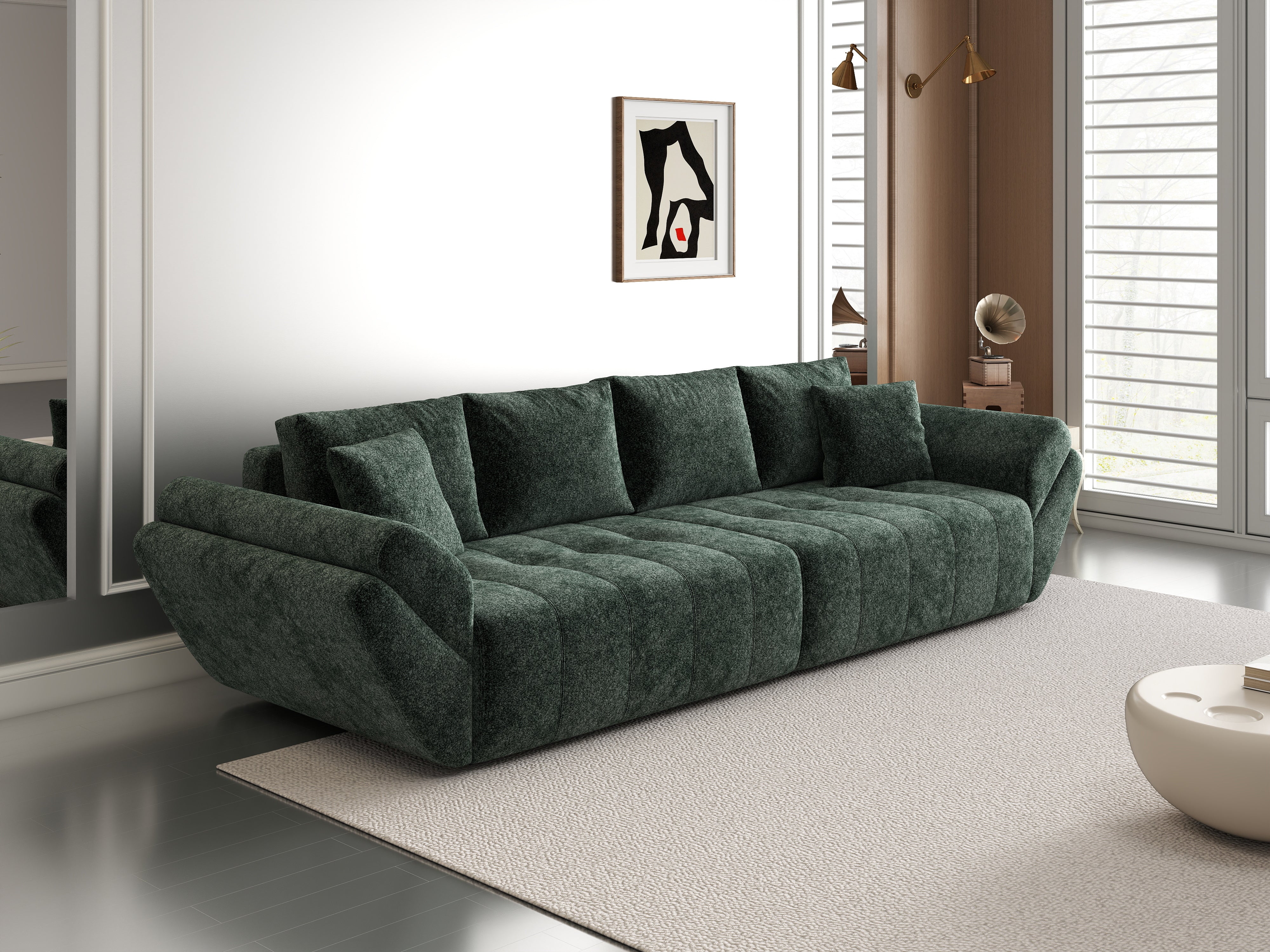 Canapea extensibilă dumonde cu ladă de depozitare si sezut confortabil din spuma HR, Berlin Euphoria Green 300x100 cm Fabrica