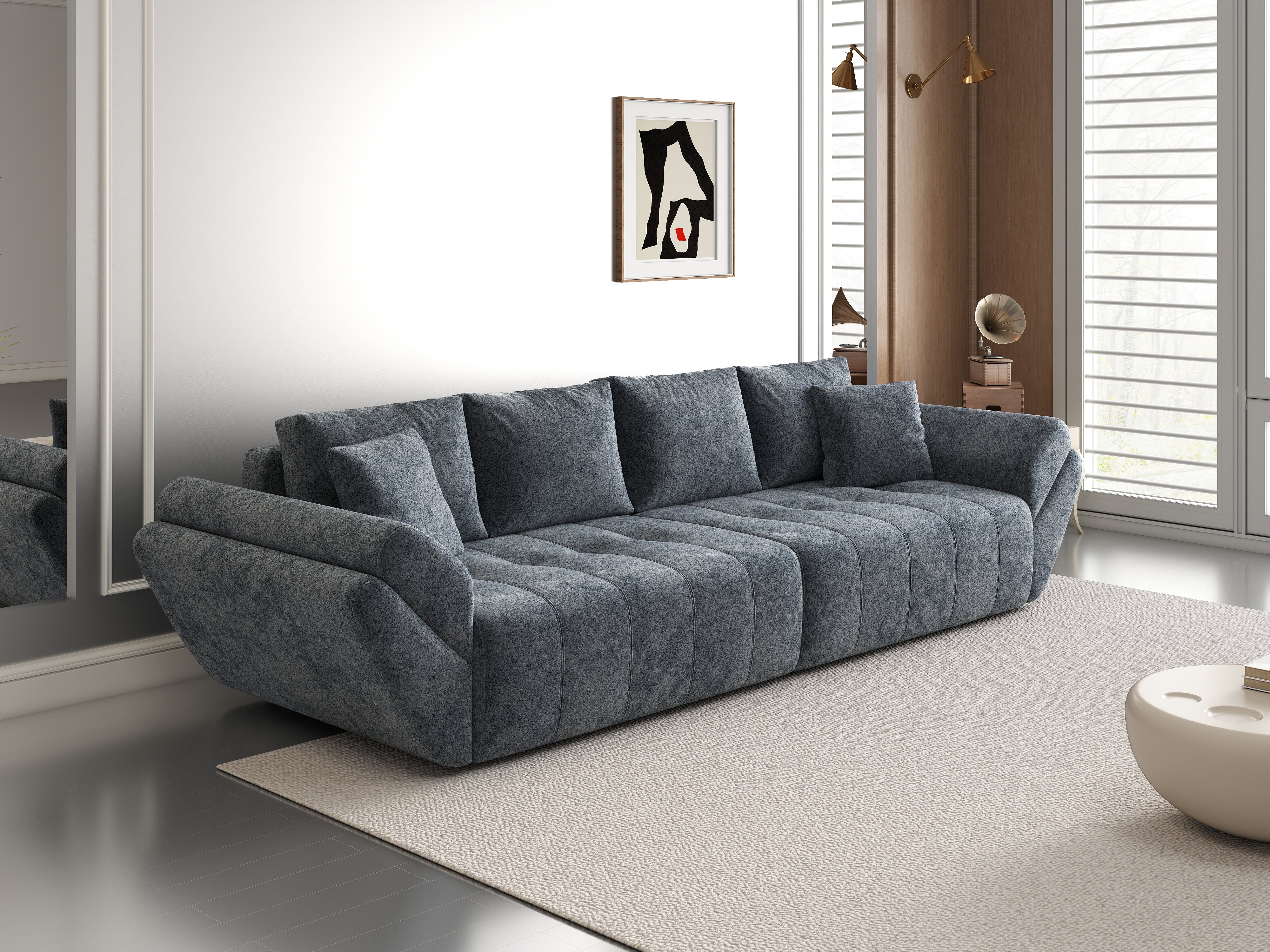 Canapea extensibilă dumonde cu ladă de depozitare si sezut confortabil din spuma HR, Berlin Euphoria Graphit 300x100 cm Fabrica