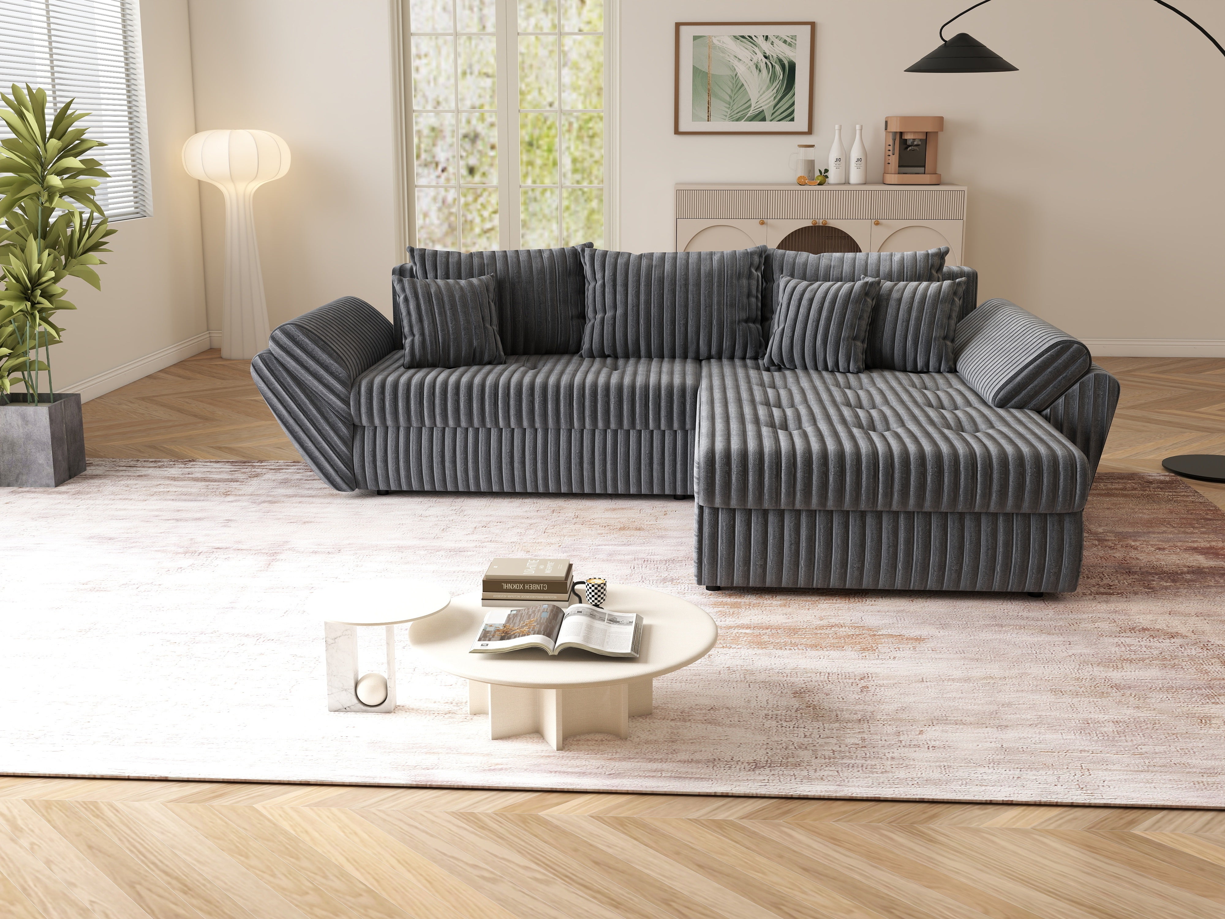 Colțar extensibil dumonde cu ladă de depozitare si sezut confortabil din spuma HR, Loana Ambience Antracit II 270x185 cm Fabrica