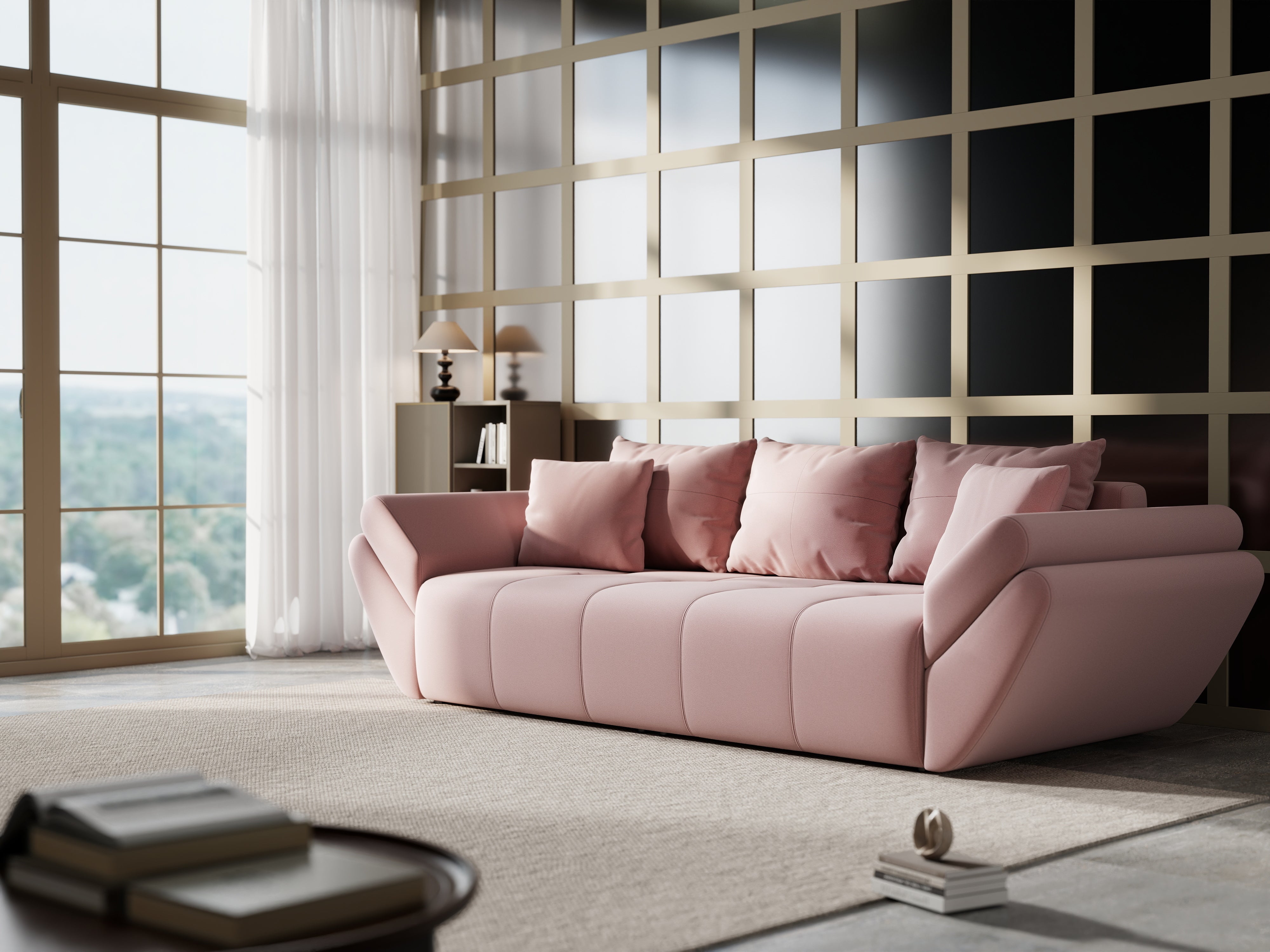 Canapea extensibilă dumonde cu ladă de depozitare si sezut confortabil din spuma HR, Berlin Royal Pink 250x100 cm Fabrica