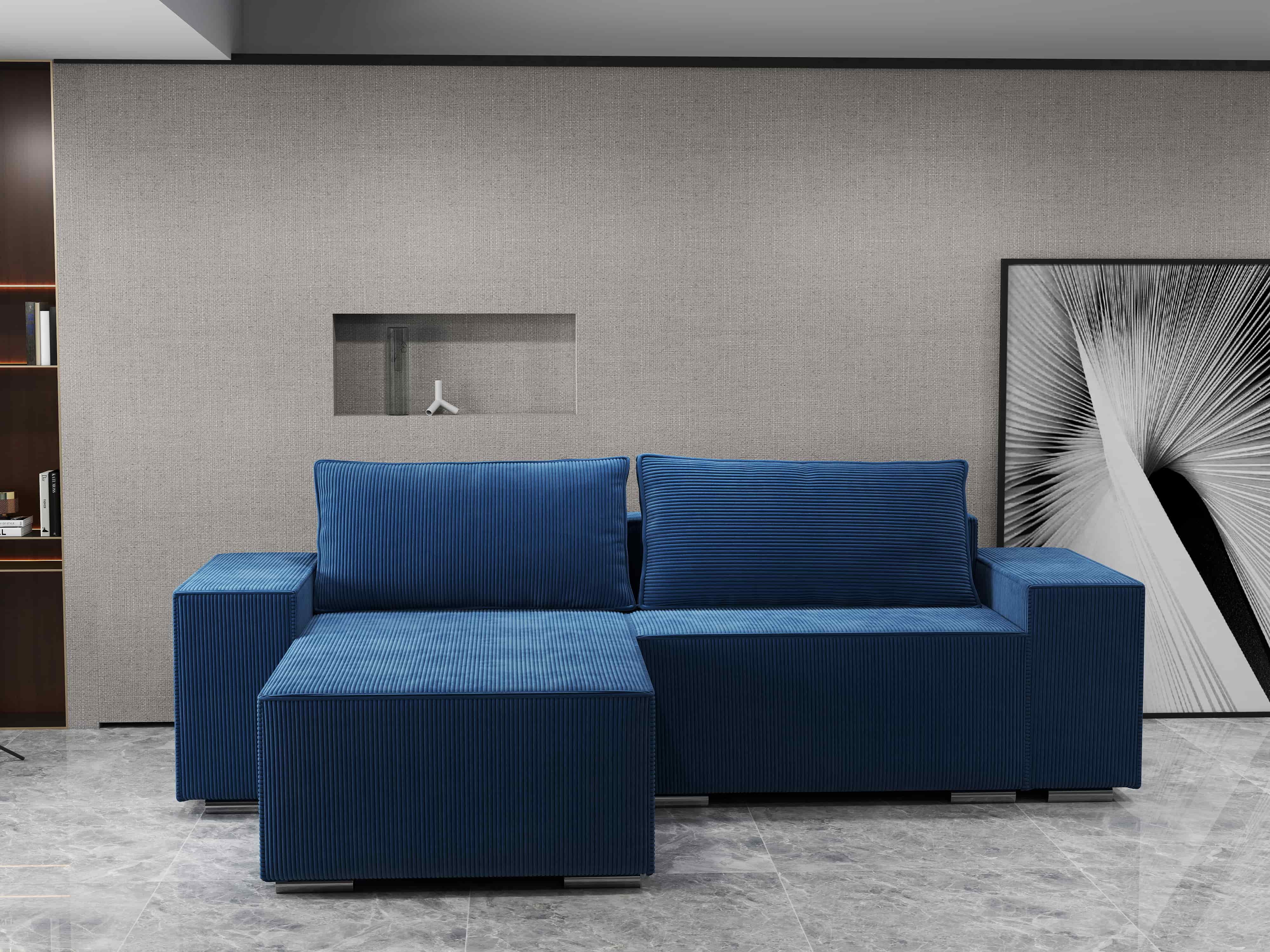 Colțar extensibil dumonde cu ladă de depozitare si sezut confortabil din spuma HR, Dream Zoom Albastru 290x185 cm Fabrica