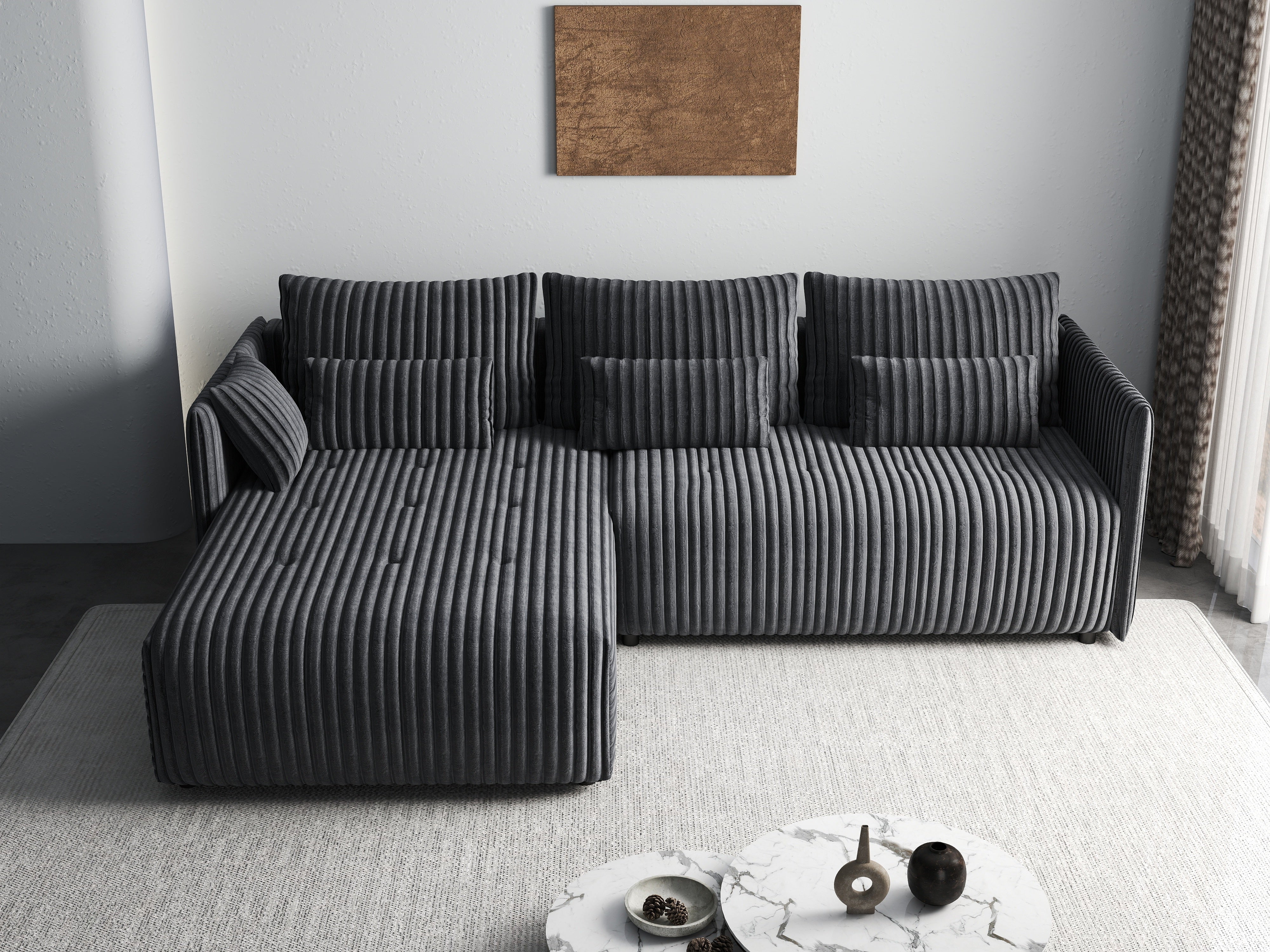 Colțar extensibil dumonde cu ladă de depozitare si sezut confortabil din spuma HR, Malta Ambience Grey 235x185 cm Fabrica
