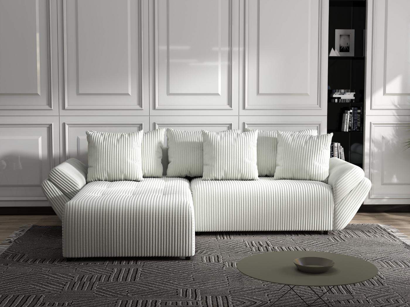 Colțar extensibil dumonde cu ladă de depozitare si sezut confortabil din spuma HR, Berlin Ambience Ivory 280x185 cm Fabrica
