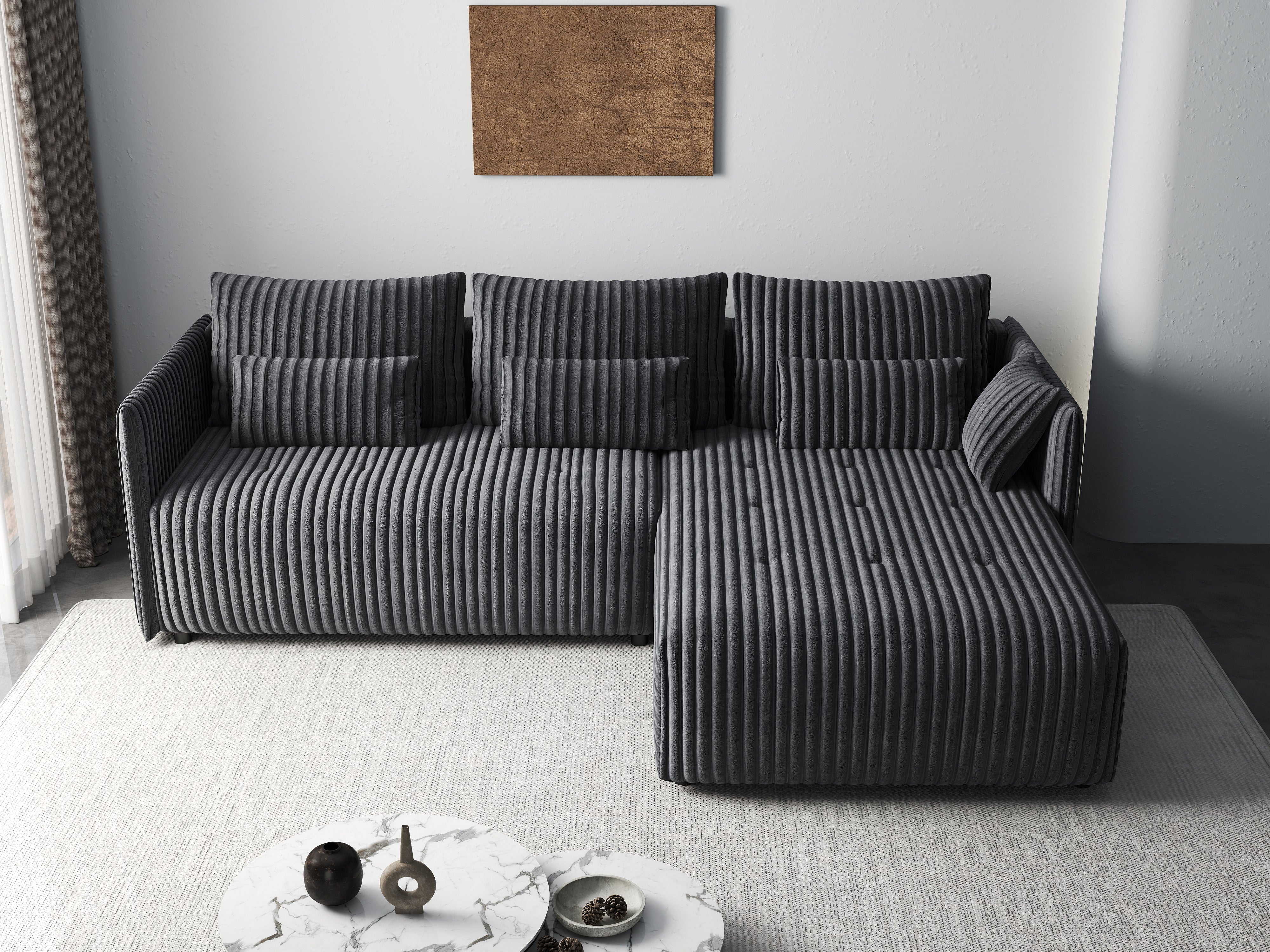 Colțar extensibil dumonde cu ladă de depozitare si sezut confortabil din spuma HR, Malta Ambience Grey 235x185 cm Fabrica