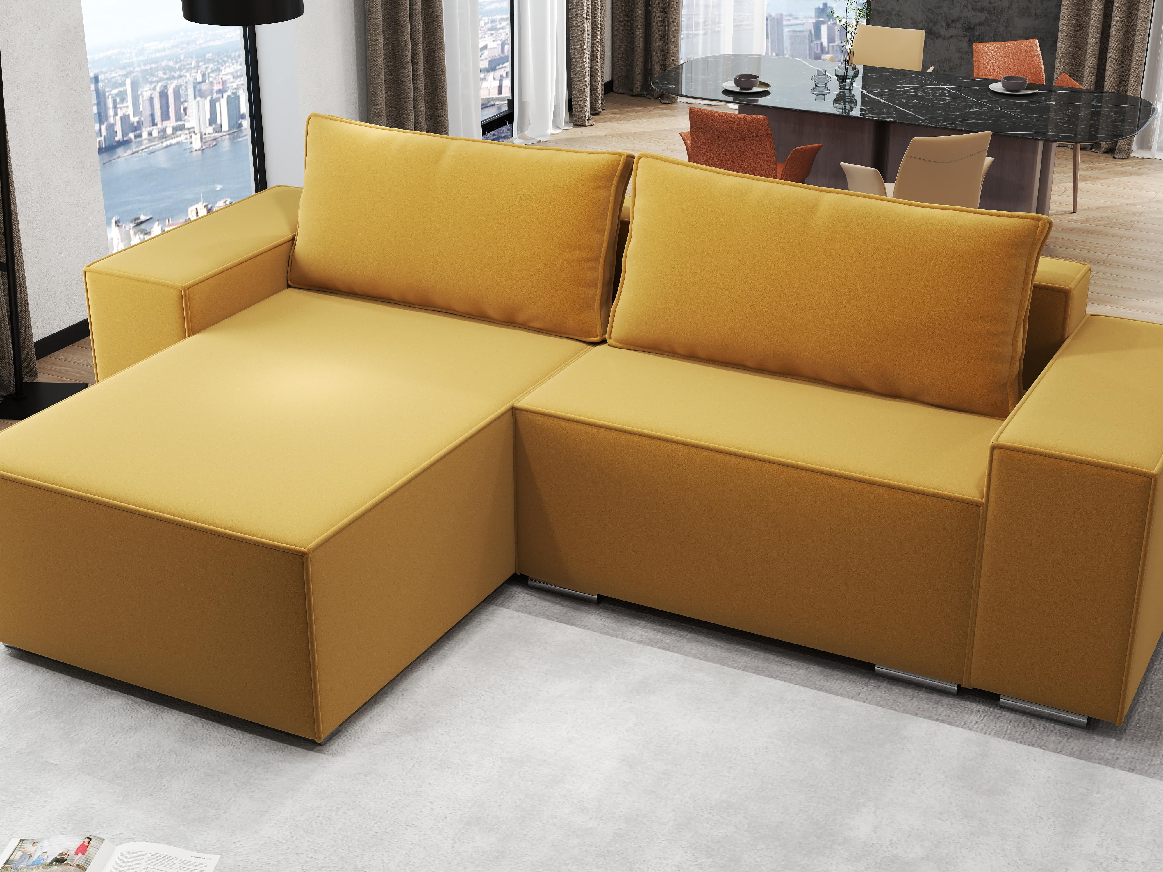 Colțar extensibil dumonde cu ladă de depozitare si sezut confortabil din spuma HR, Dream Royal Mustar 290x185 cm Fabrica