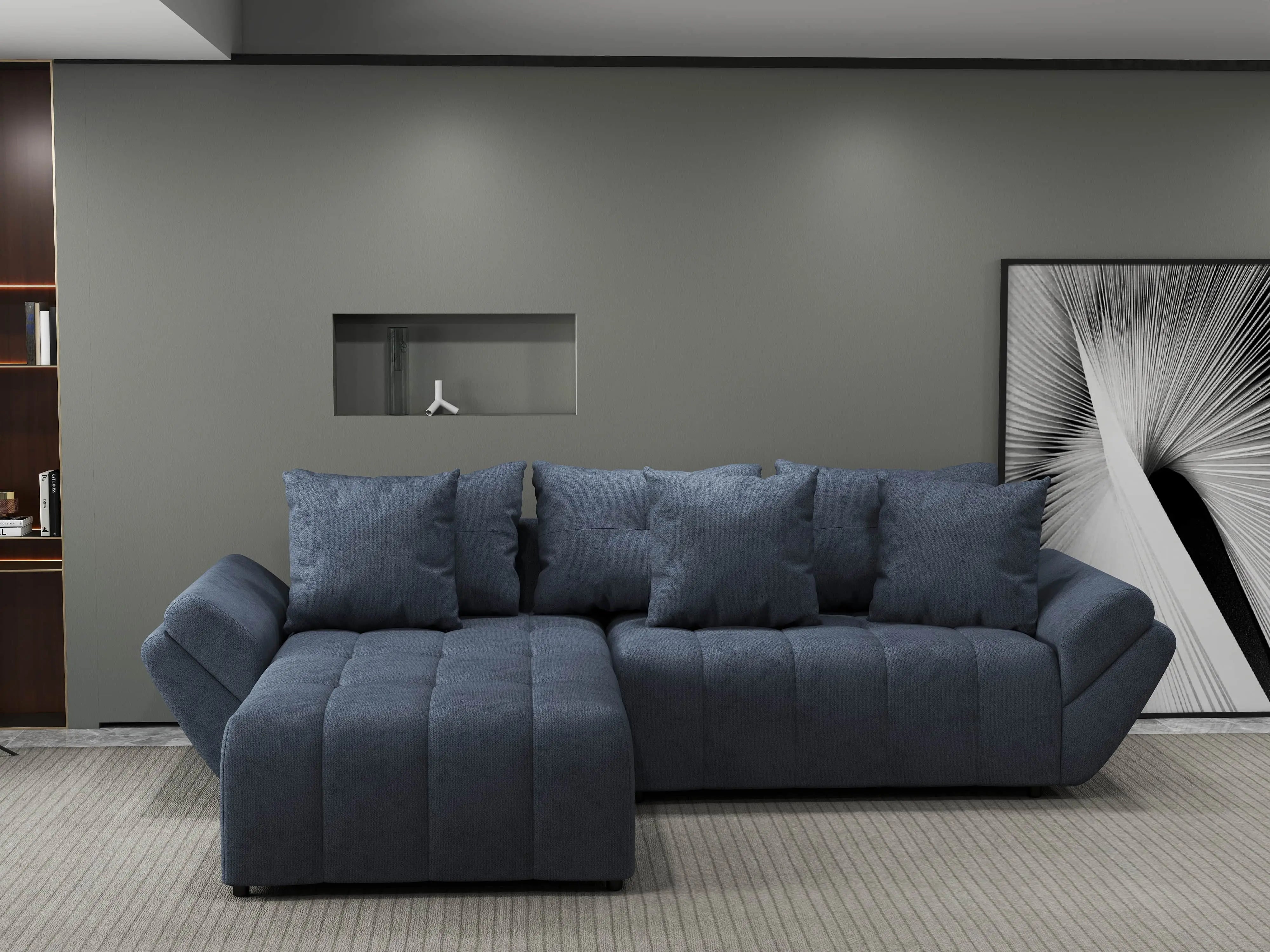 Colțar extensibil dumonde cu ladă de depozitare si sezut confortabil din spuma HR, Berlin Grey 280x185 cm Fabrica