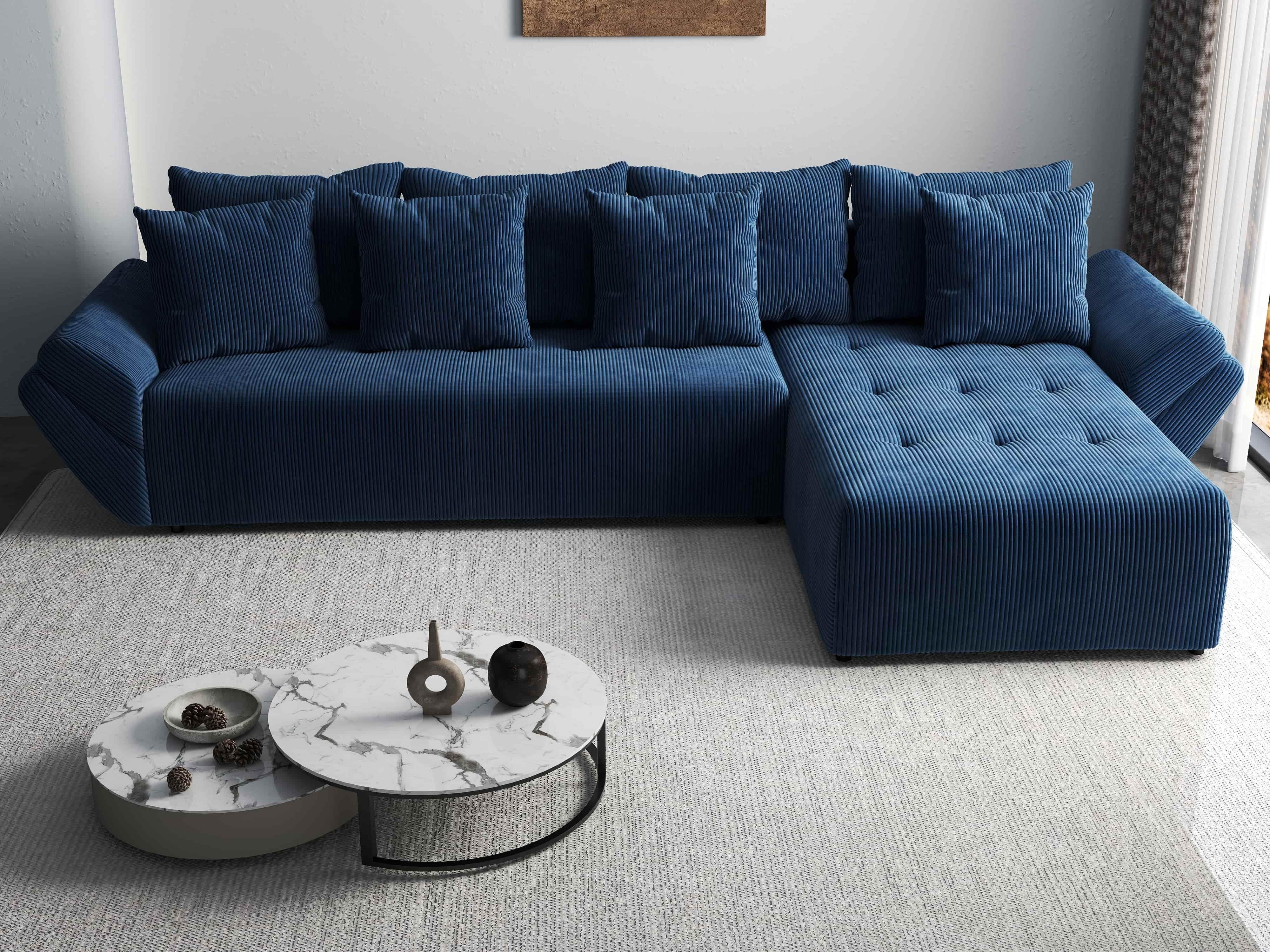 Colțar extensibil dumonde cu ladă de depozitare si sezut confortabil din spuma HR, Berlin XL Zoom Blue 350x185 cm II Fabrica