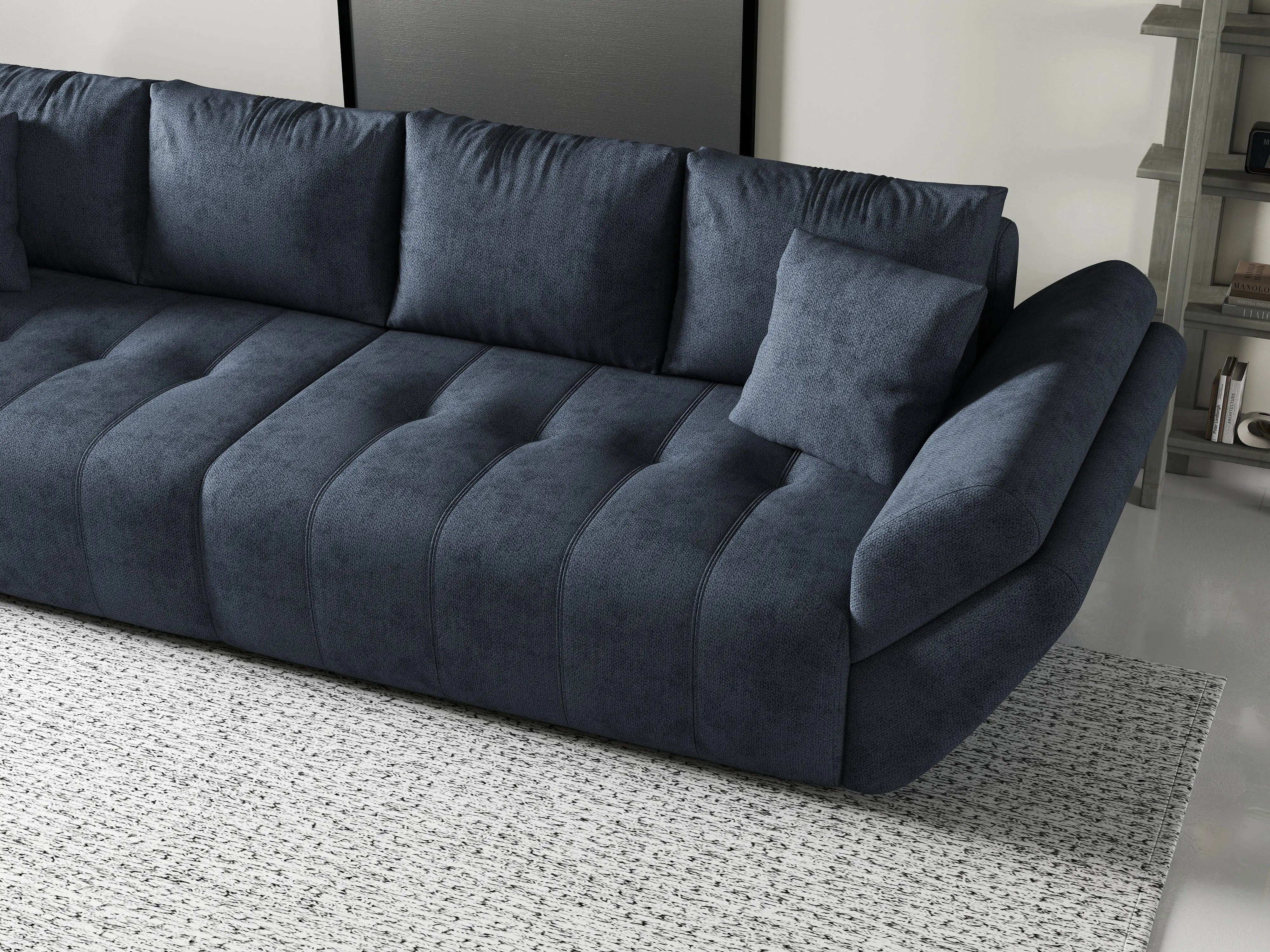 Canapea extensibilă dumonde cu ladă de depozitare si sezut confortabil din spuma HR, Berlin Antracit 300x100 cm Fabrica