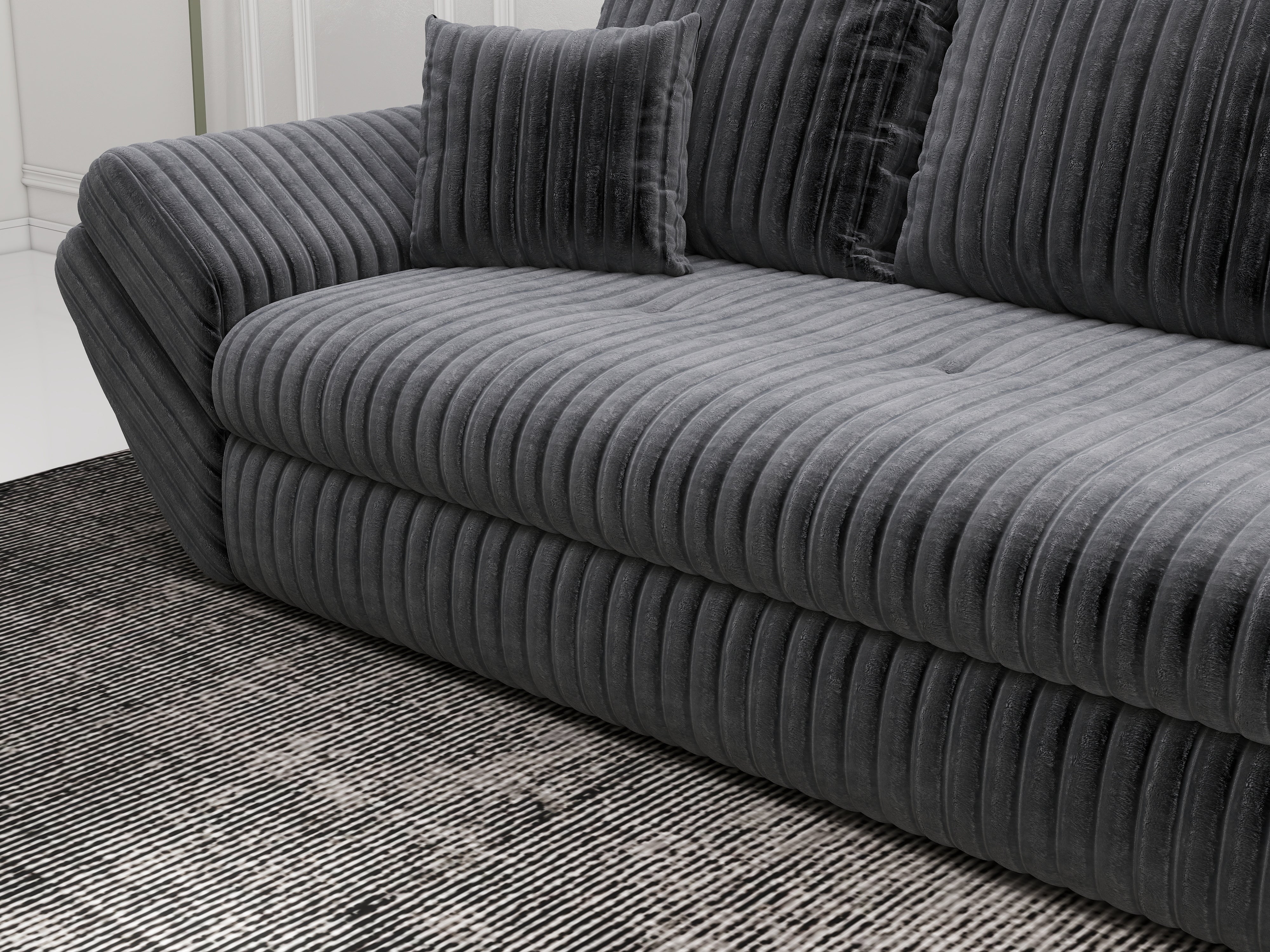 Canapea extensibilă dumonde cu ladă de depozitare si sezut confortabil din spuma HR, Loana Ambience Grey 250x100 cm Fabrica