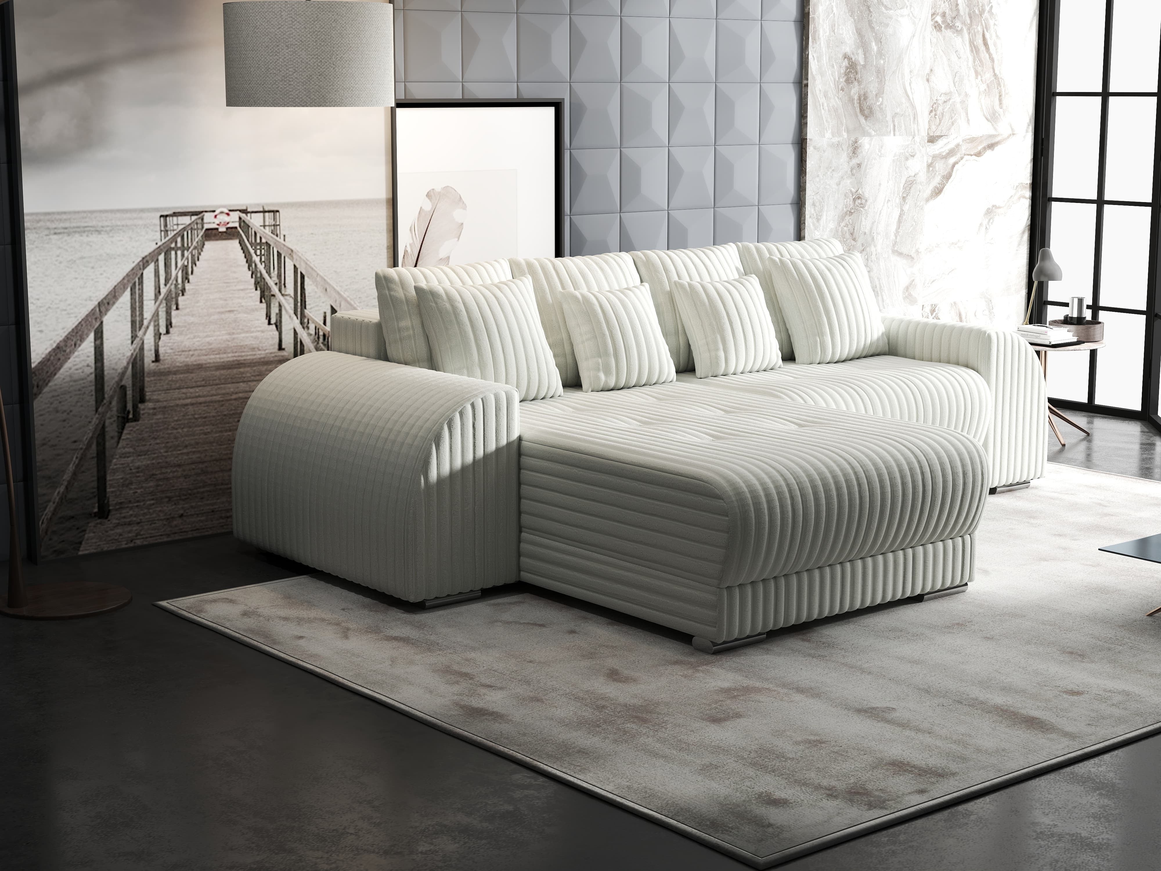 Colțar extensibil dumonde cu ladă de depozitare si sezut confortabil din spuma HR, Verona Ambience Ivory 290x185 cm Fabrica