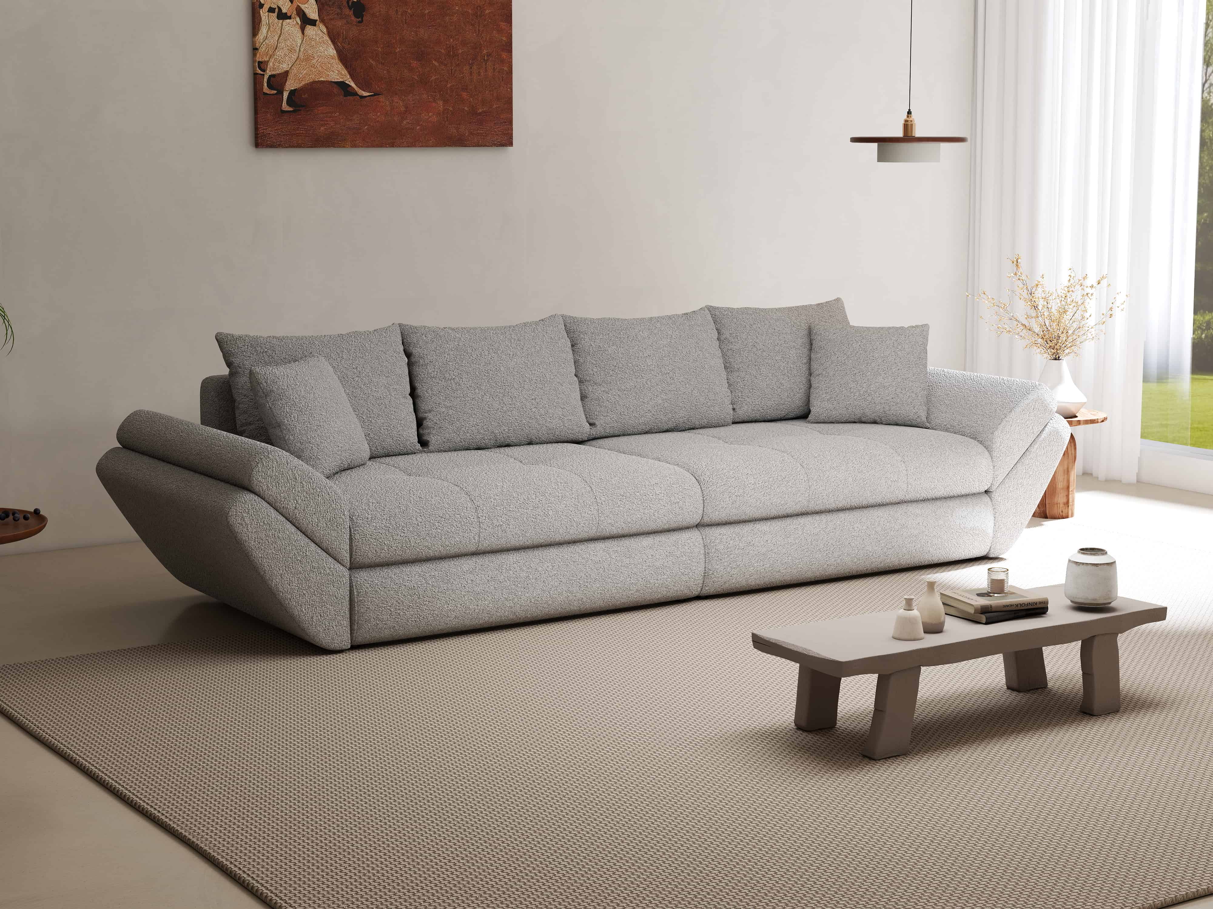 Canapea extensibilă dumonde cu ladă de depozitare si sezut confortabil din spuma HR, Loana Euphoria Dove 300x100 cm Fabrica