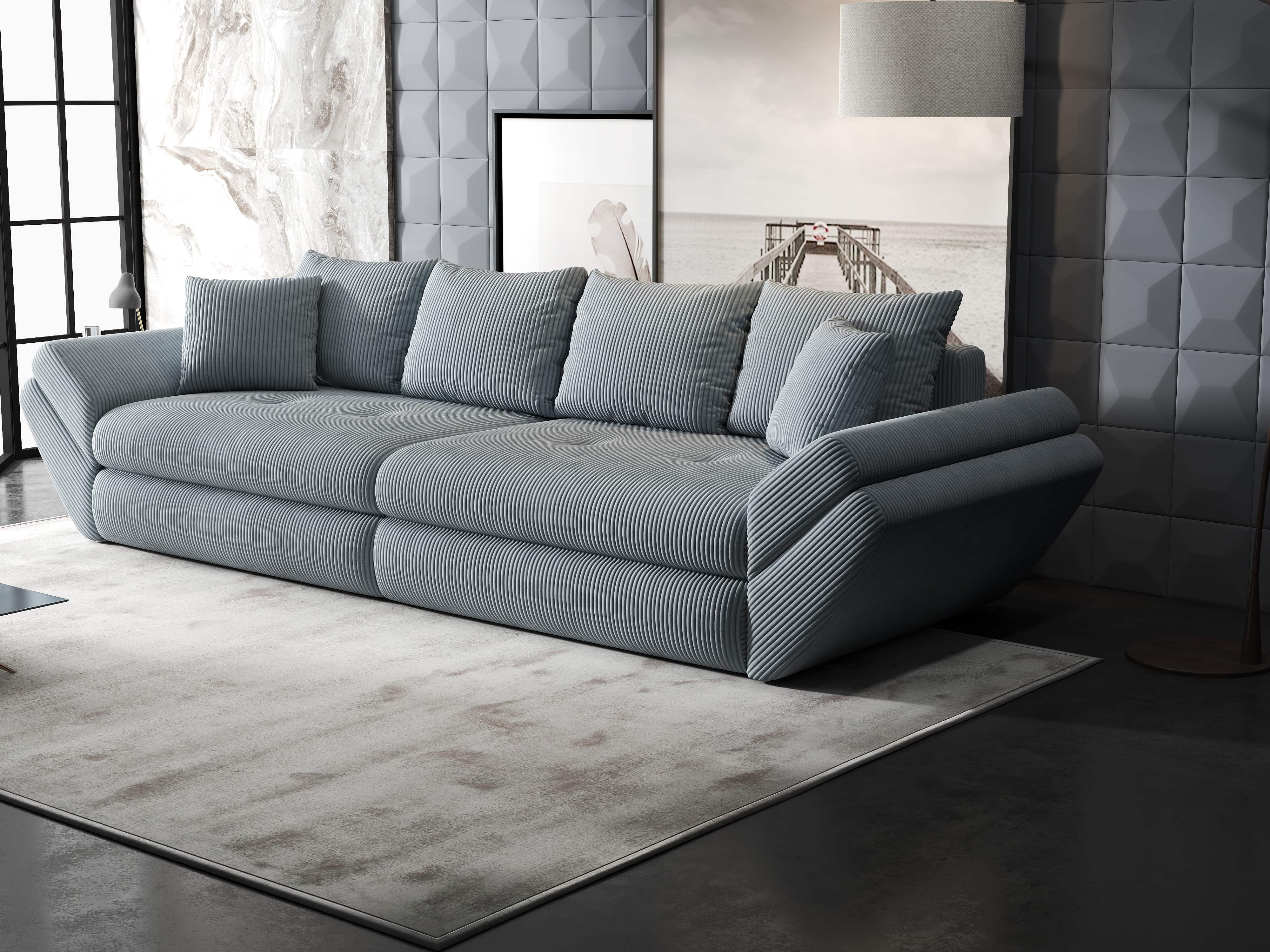 Canapea extensibilă dumonde cu ladă de depozitare si sezut confortabil din spuma HR, Loana Zoom Gri 300x100 cm Fabrica