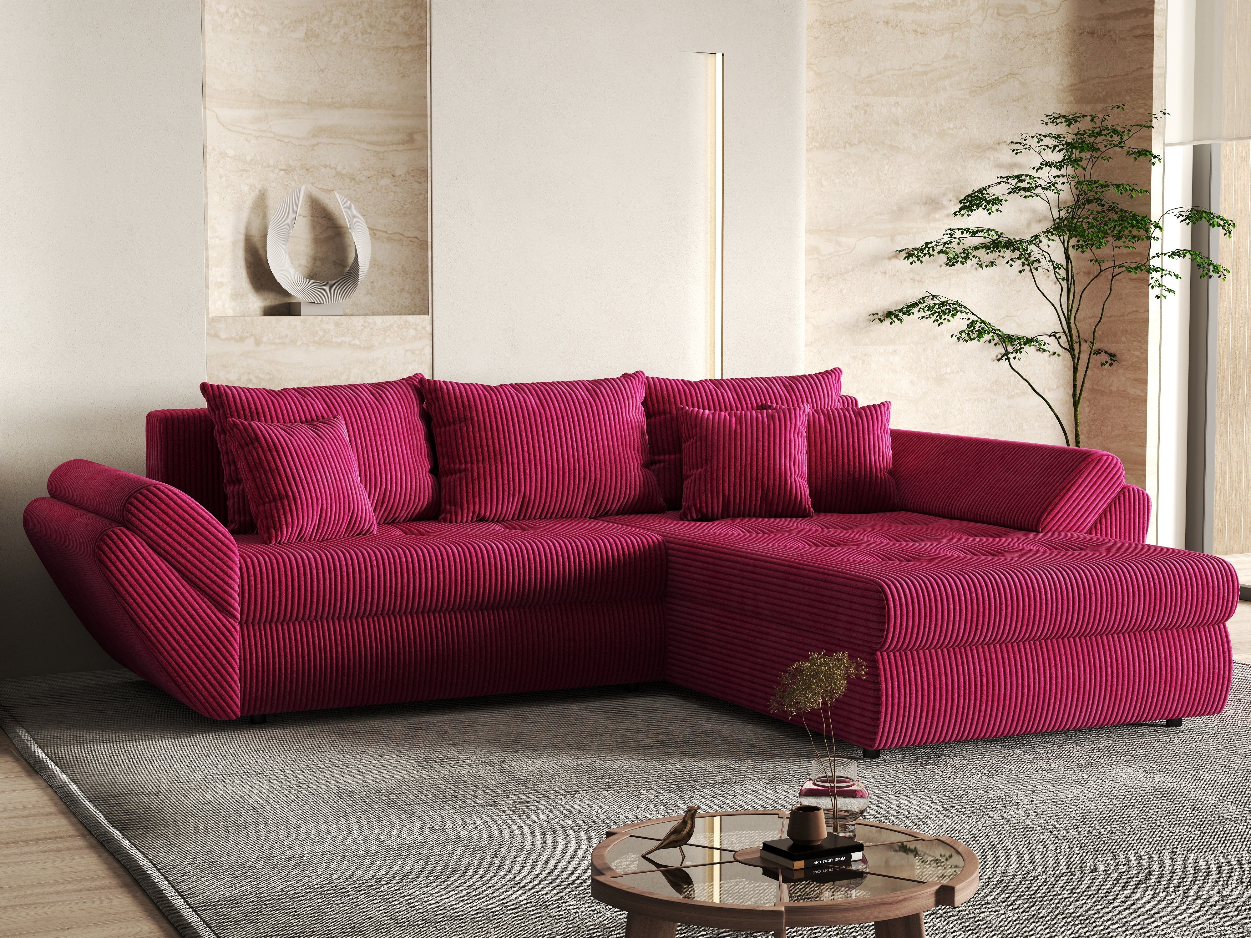 Colțar extensibil dumonde cu ladă de depozitare si sezut confortabil din spuma HR, Loana Zoom Red II 270x185 cm Fabrica