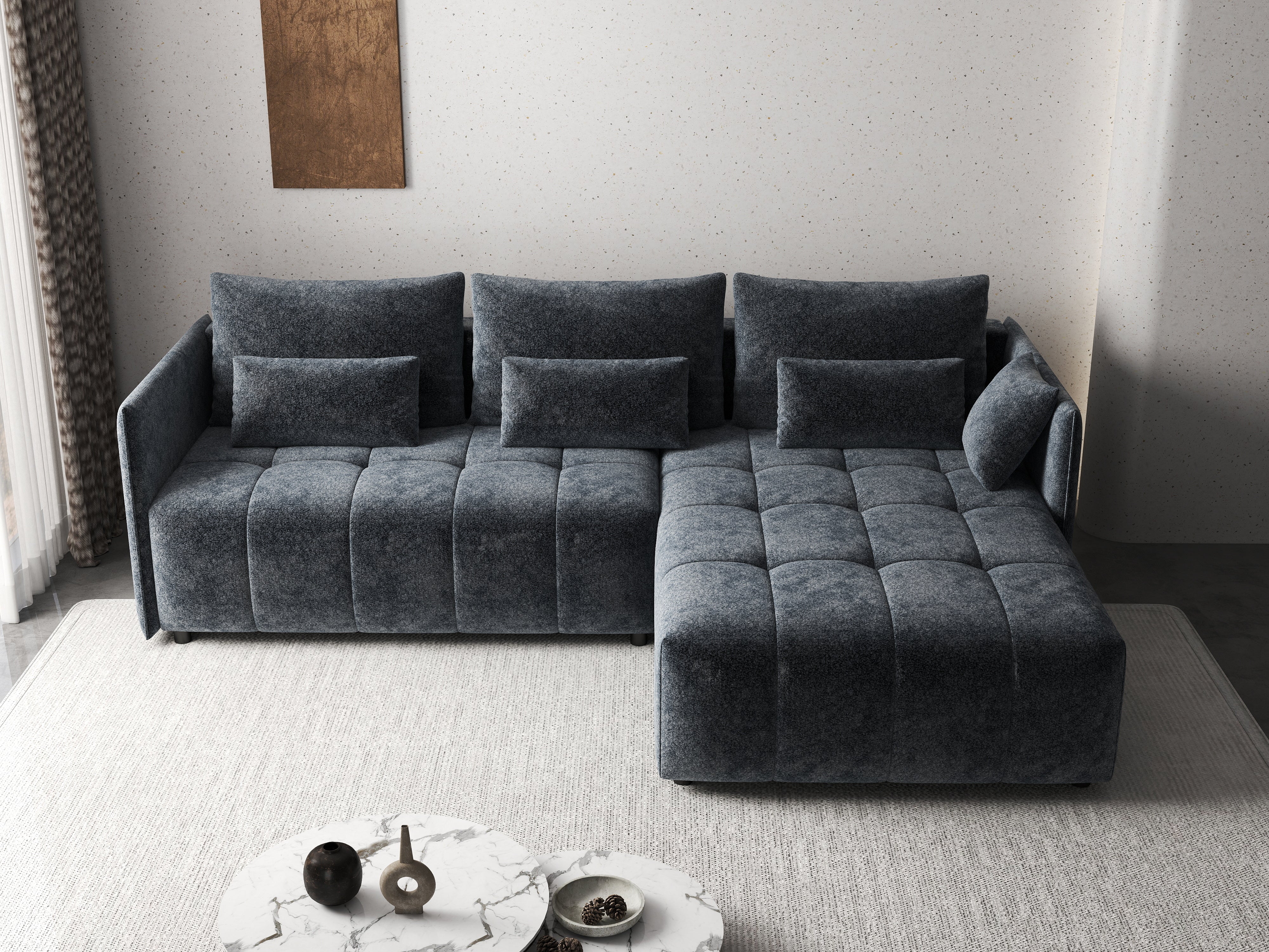 Colțar extensibil dumonde cu ladă de depozitare si sezut confortabil din spuma HR, Malta Euphoria Grafit II 235x185 cm Fabrica