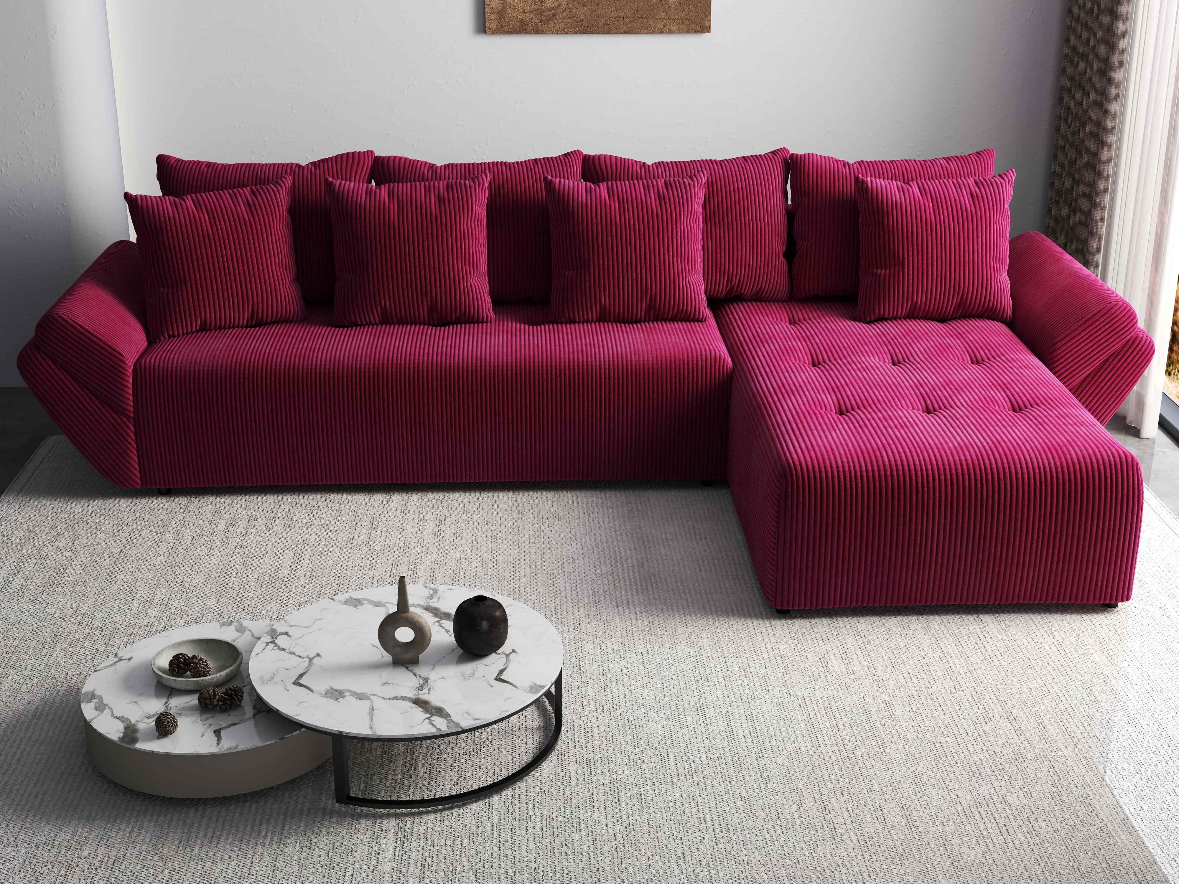 Colțar extensibil dumonde cu ladă de depozitare si sezut confortabil din spuma HR, Berlin XL Zoom Red 350x185 cm II Fabrica