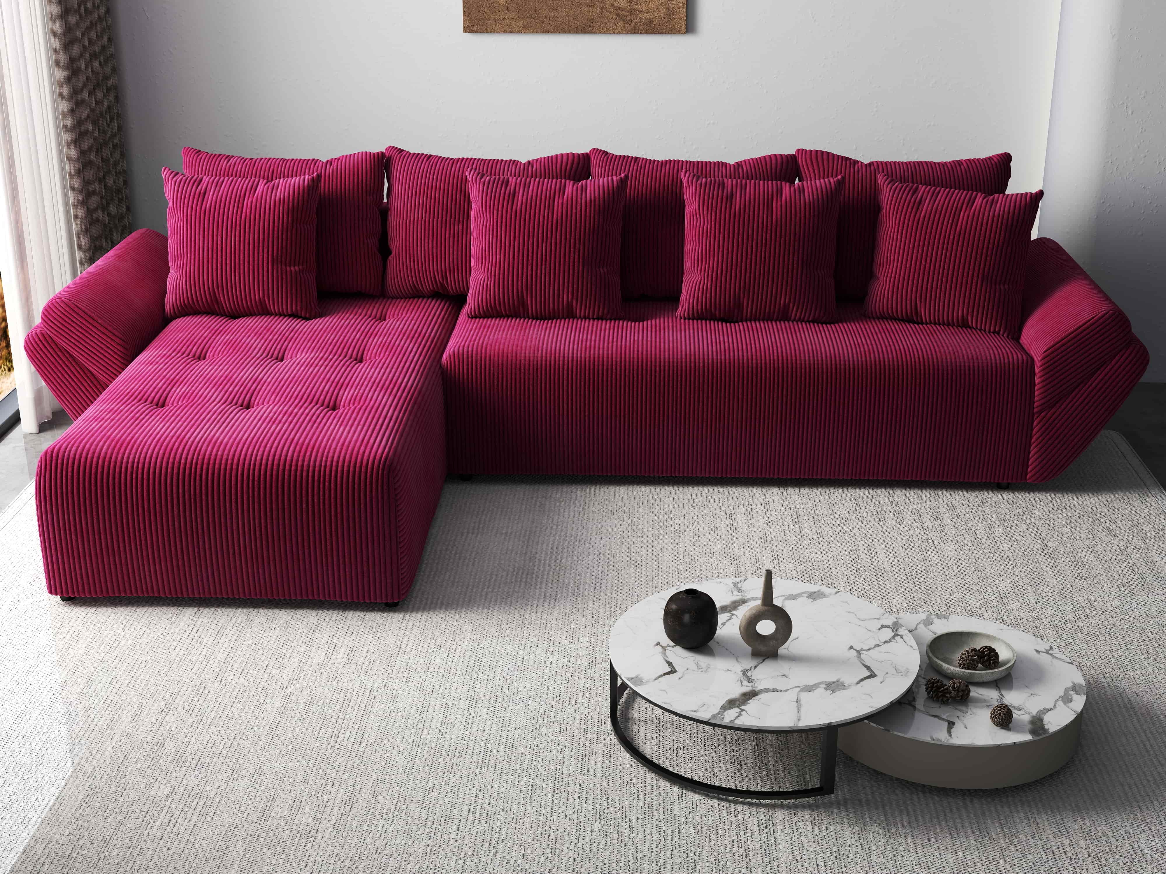 Colțar extensibil dumonde cu ladă de depozitare si sezut confortabil din spuma HR, Berlin XL Zoom Red 350x185 cm Fabrica