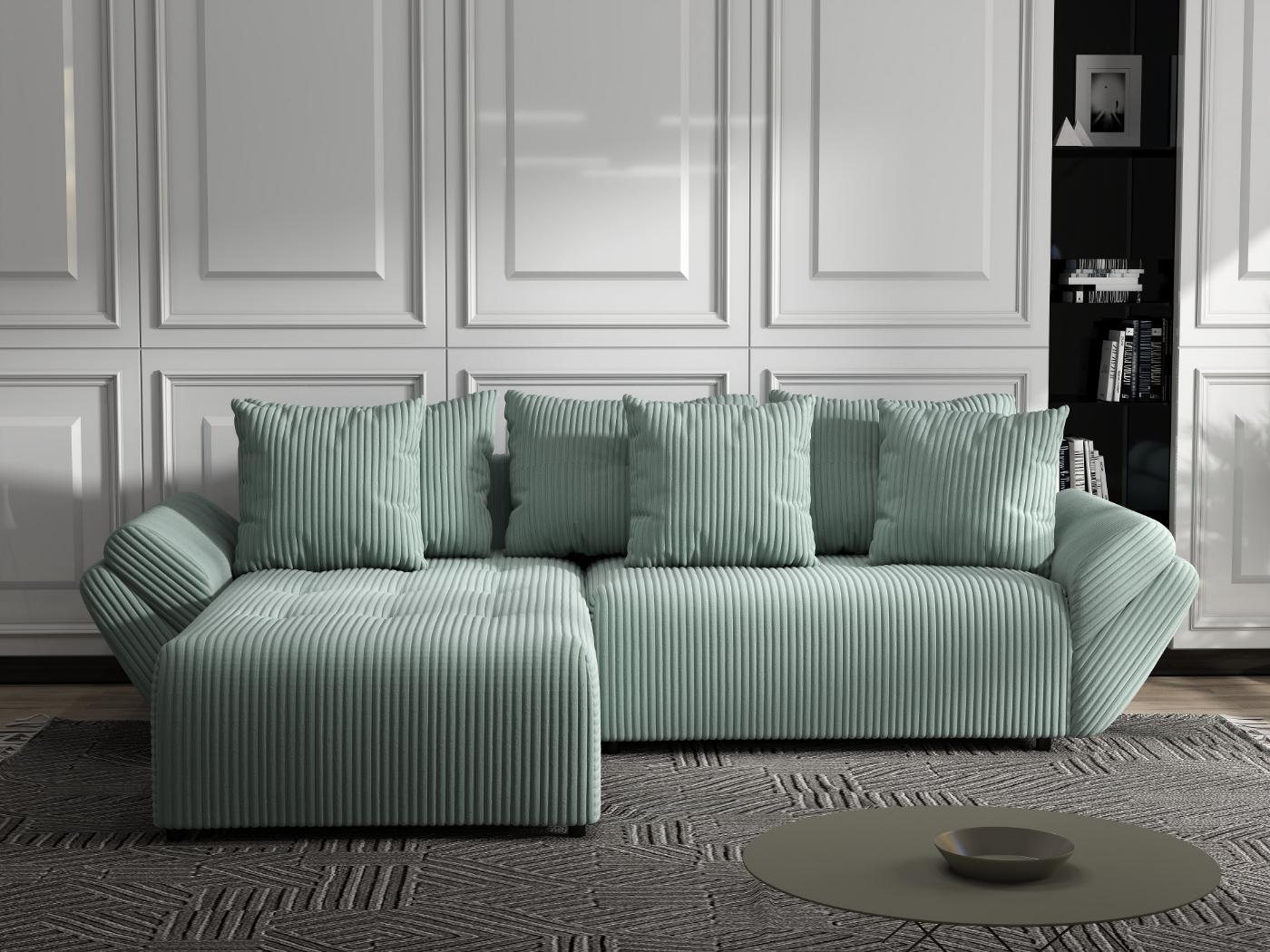 Colțar extensibil dumonde cu ladă de depozitare si sezut confortabil din spuma HR, Berlin Ambience Mint 280x185 cm Fabrica