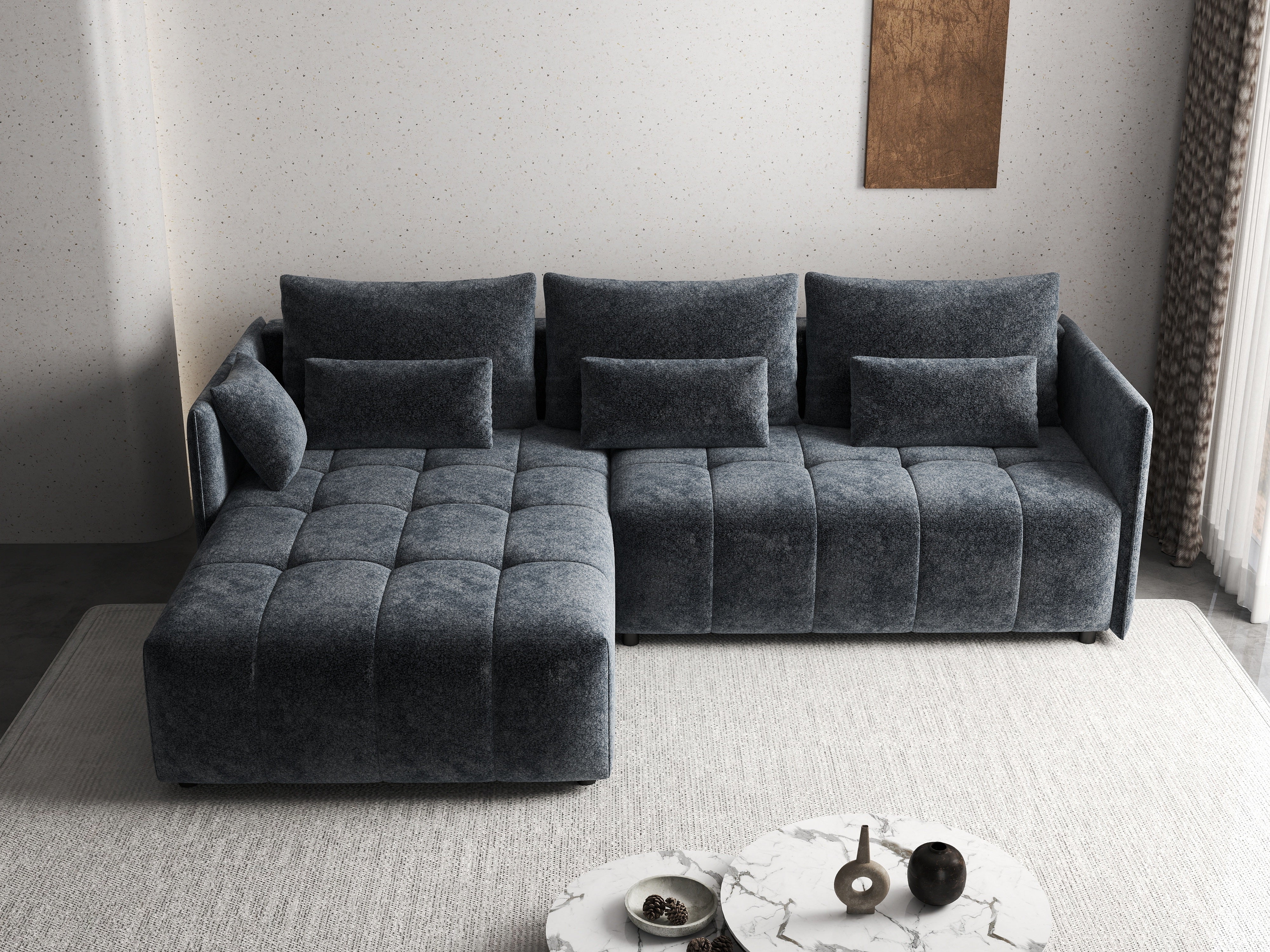 Colțar extensibil dumonde cu ladă de depozitare si sezut confortabil din spuma HR, Malta Euphoria Grafit 235x185 cm Fabrica