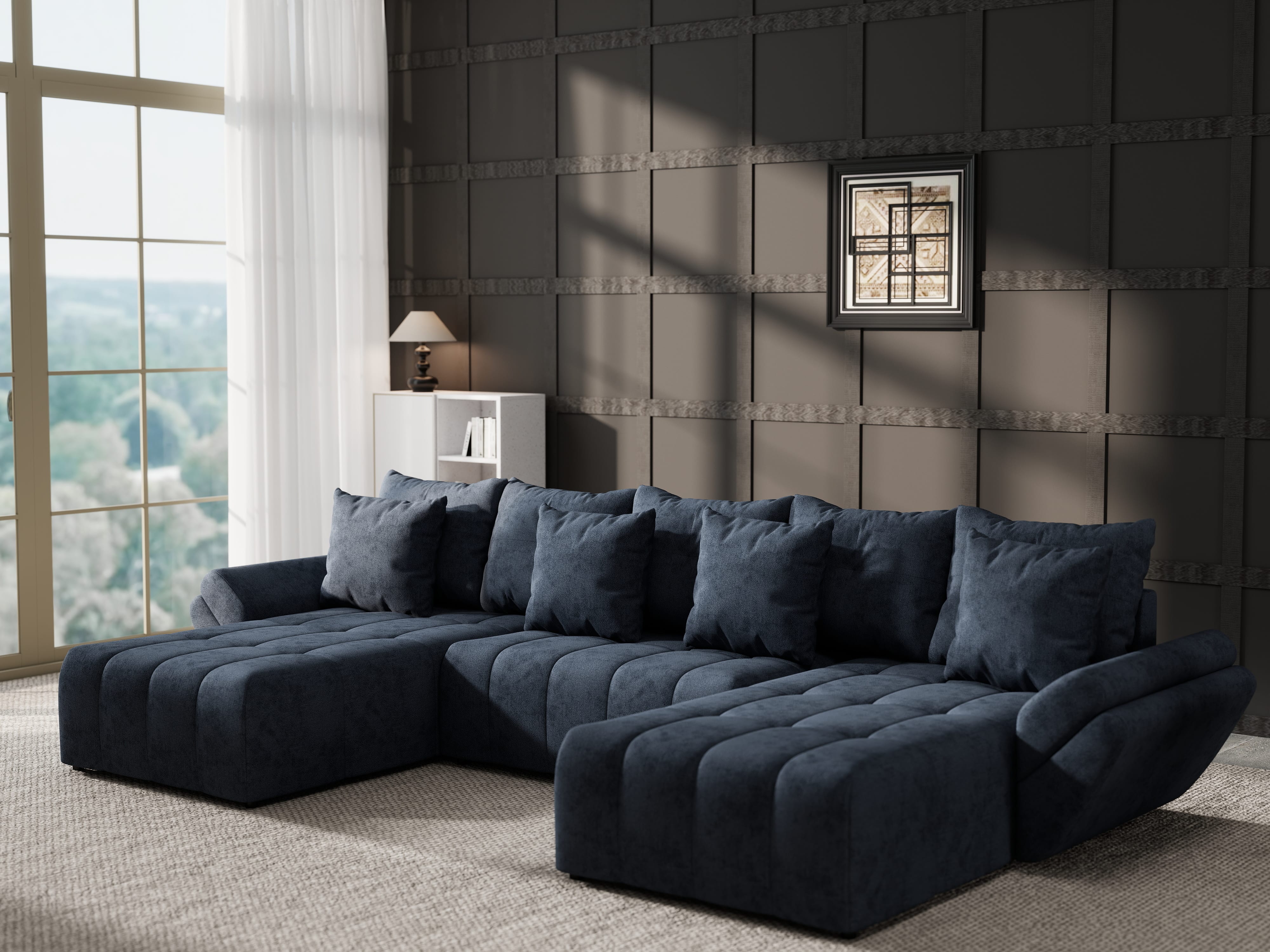 Colțar extensibil dumonde cu ladă de depozitare si sezut confortabil din spuma HR, Berlin U Enjoy Antracit 380x180 cm Fabrica